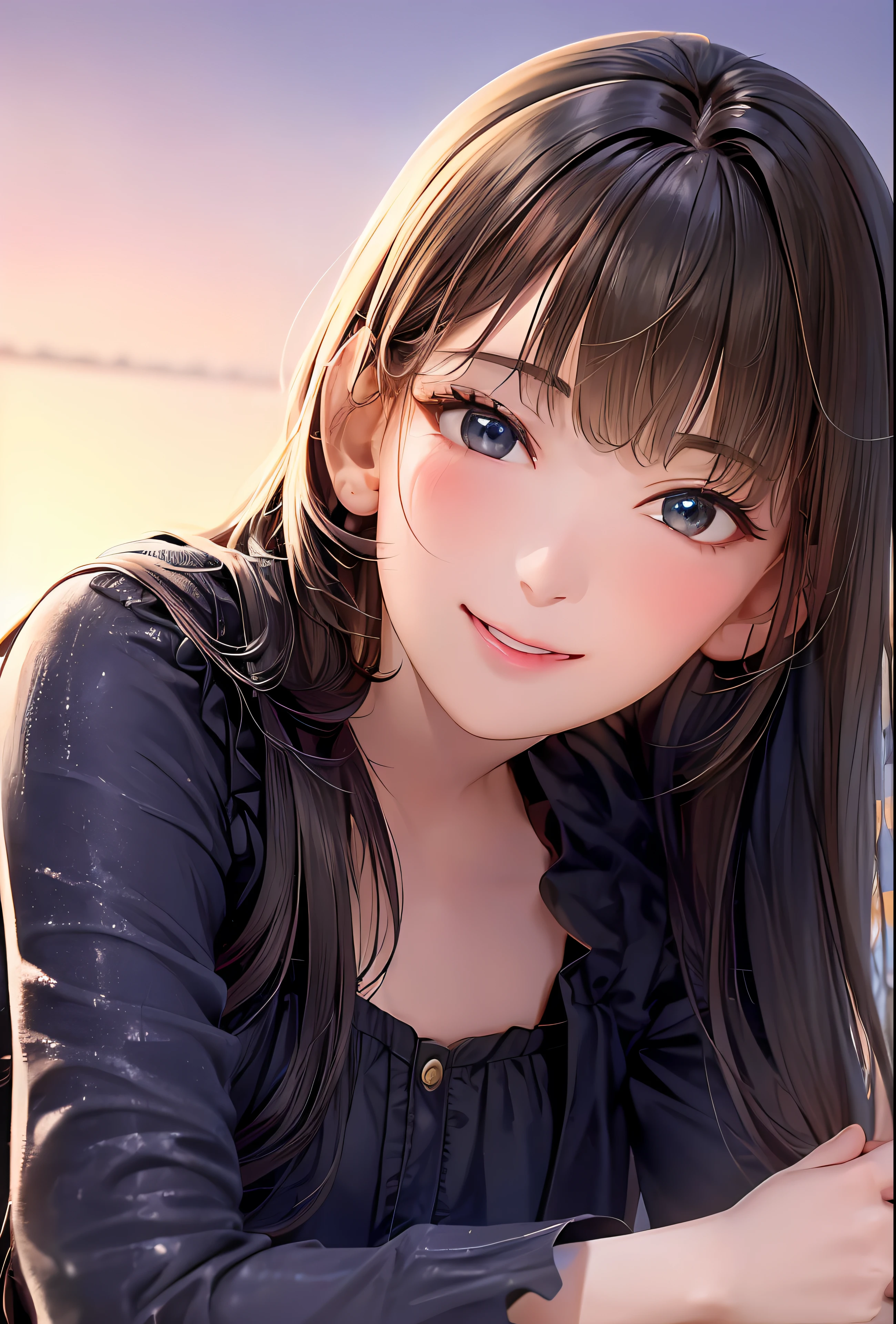 (8k, top quality, masterpiece: 1.2), (realistic, photorealistic: 1.37), super detailed, girl single, cute, solo, midnight, beautiful detailed sky, detailed café, sitting, date, (blush), (smile: 1.15), small breasts (mouth closed), beautiful fine eyes, floating hair NovaFrogStyle, back open dress