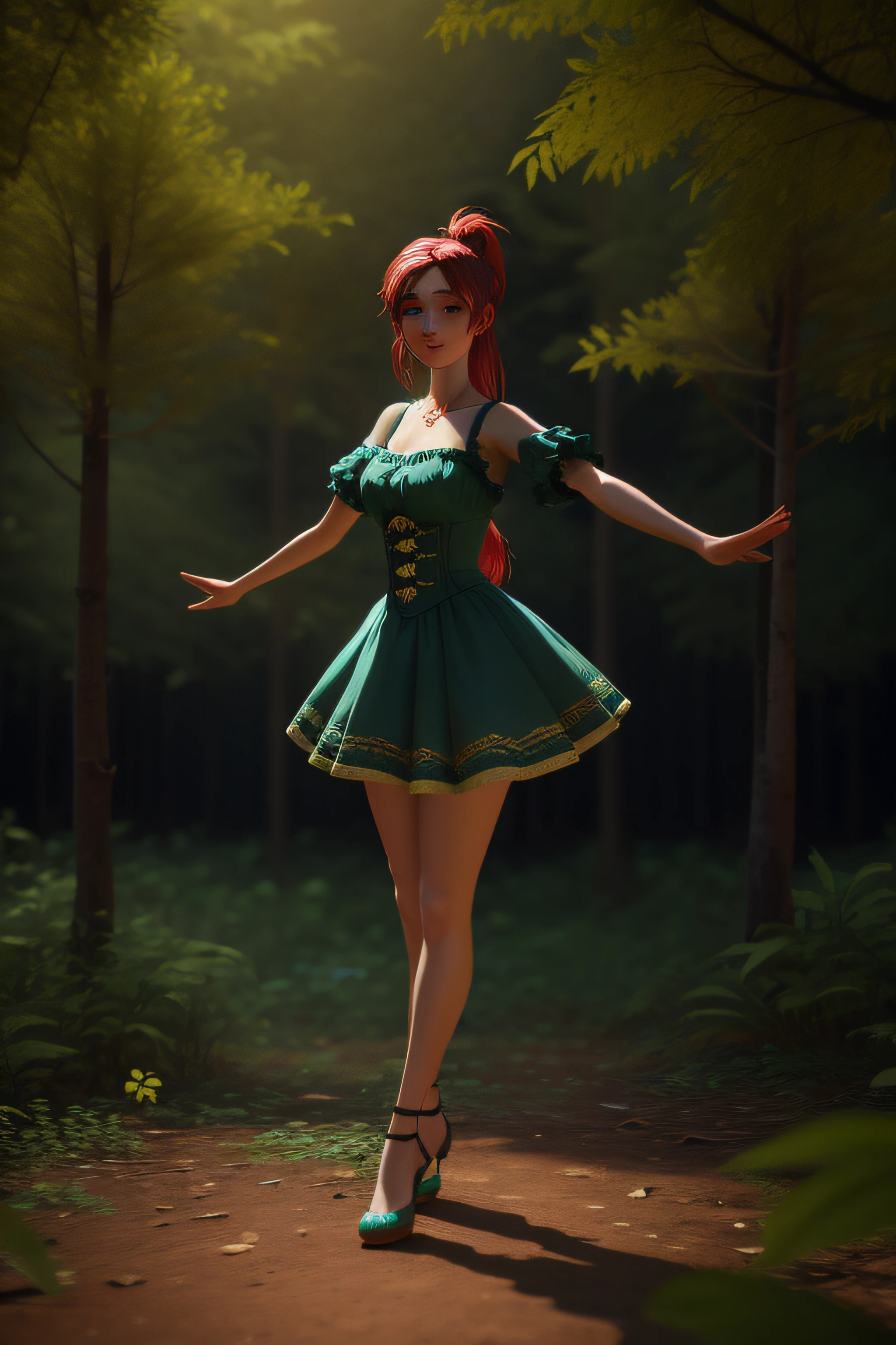 Mulher de 22 anos, Dancing alone in the forest, 3D, 4K.