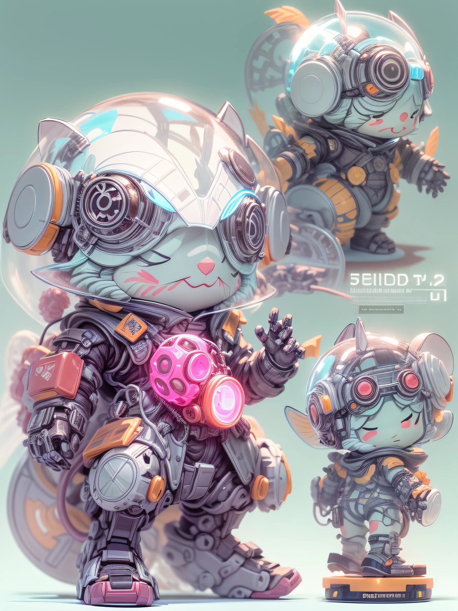 (blind box toy style:1.2), (Full Body Shot) , 1 Transparent cute rat, Transparent mecha, Exquisite Helmet:1.2, glowing goggles:1.2, Cyberpunk, Dreamy Glow, Luminous neon lamp, clean, white background, ( Global illumination, raytracing, HDR, unreal render,reasonable design, high detailed, masterpiece, best quality, UHD, Cinematic Lighting)