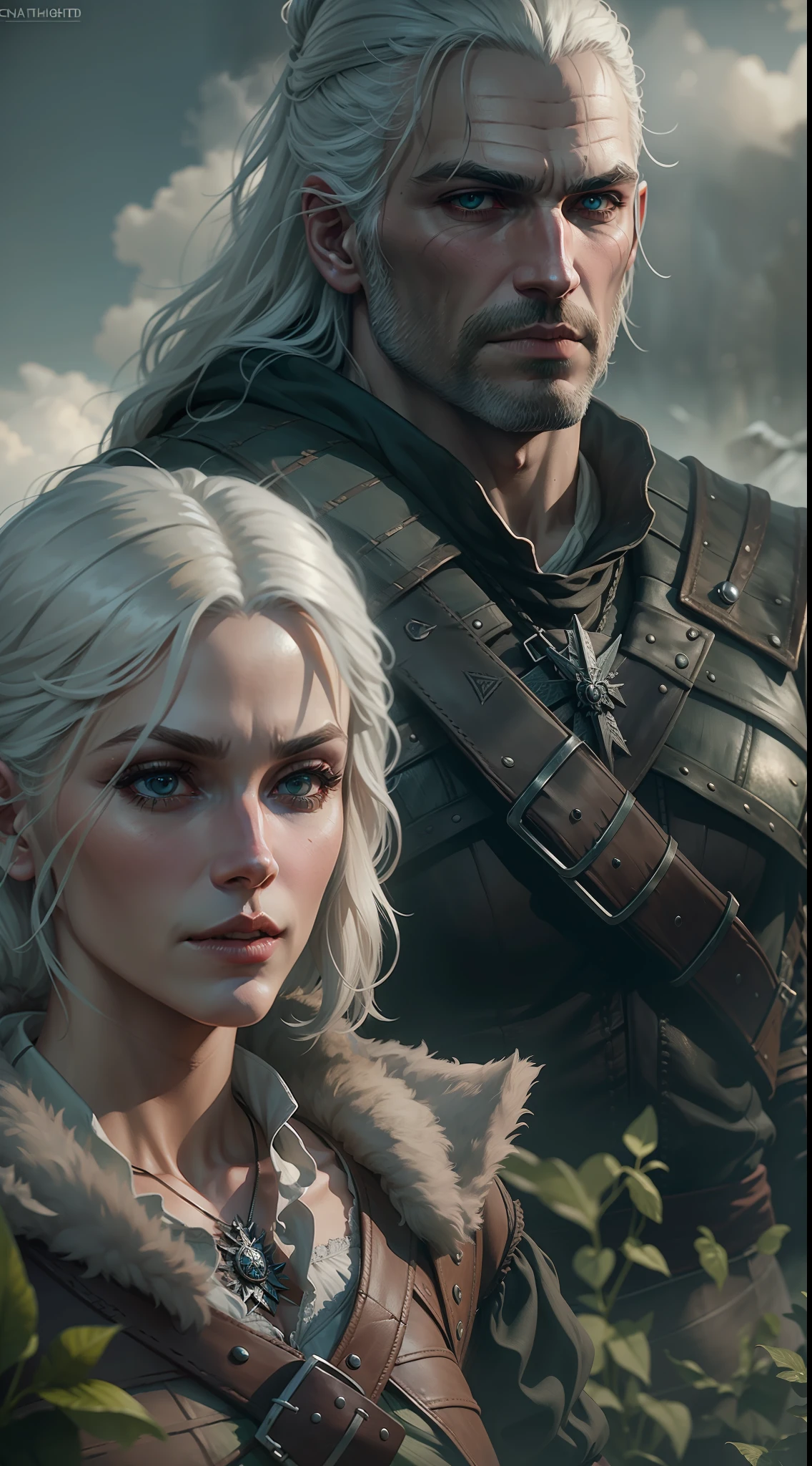 The Witcher Geralt de Rivia , Ciri , and Yennefer, 35mm lens, ultra details, precise texture details HDR, UHD,16K,