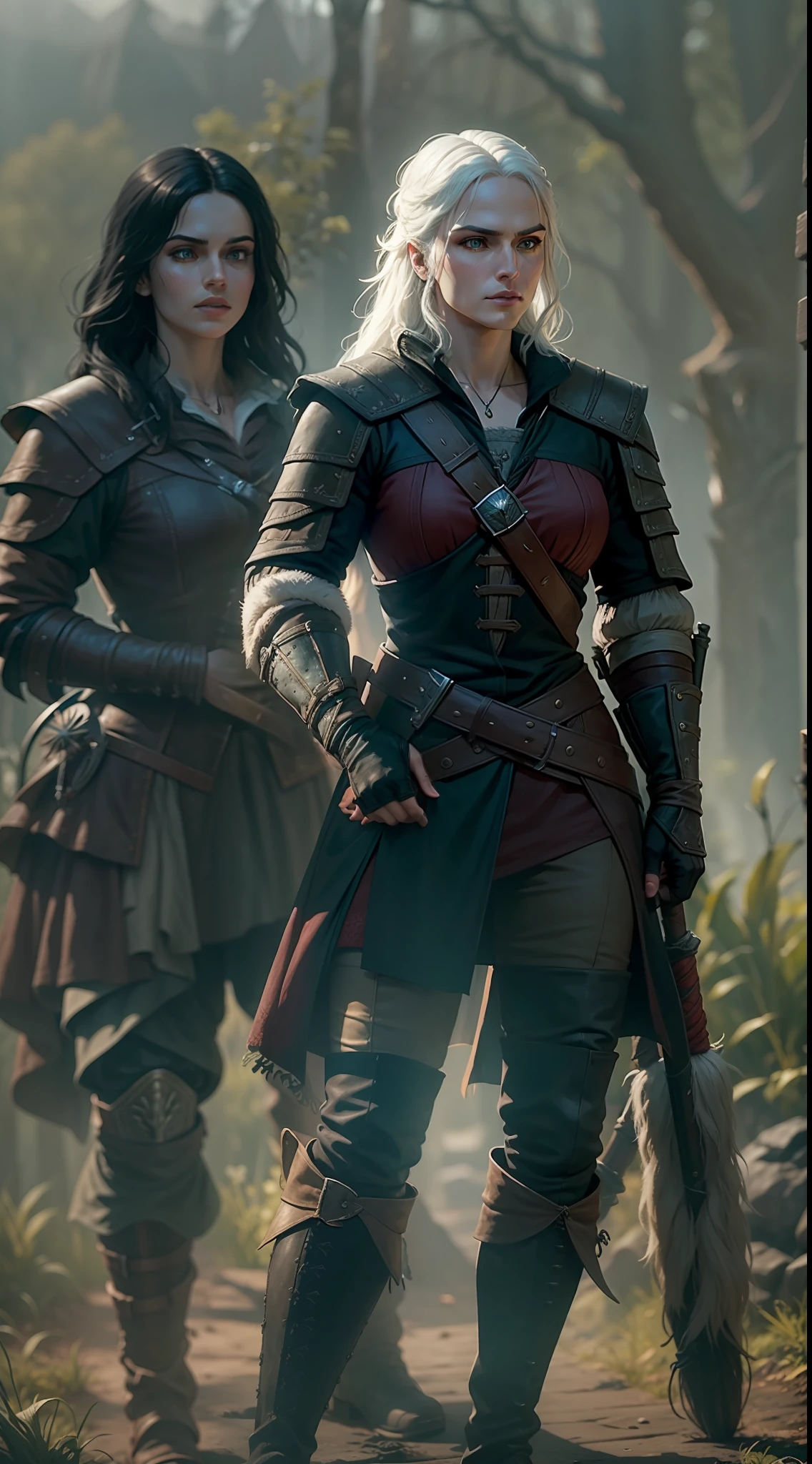 The Witcher Geralt de Rivia , Ciri , and Yennefer, 35mm lens, ultra details, precise texture details HDR, UHD,16K,