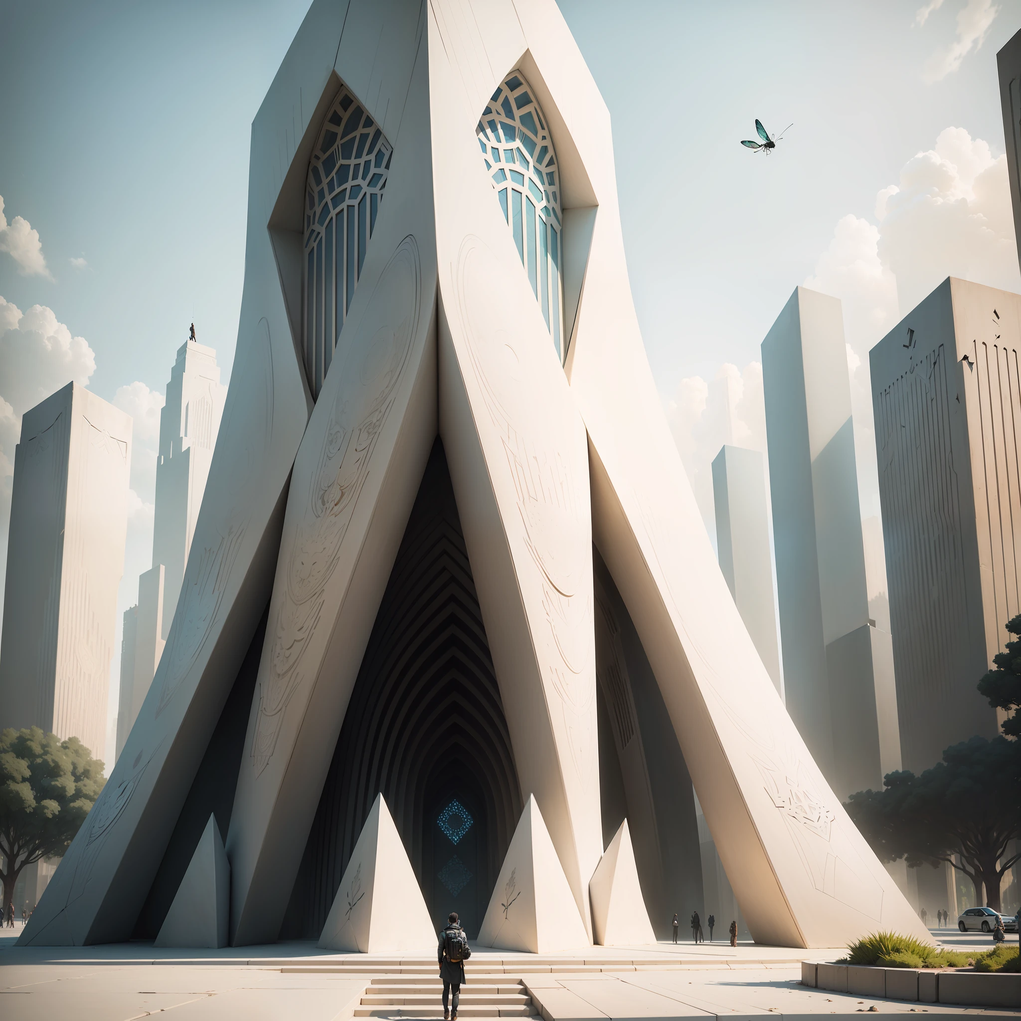 masterpiece, ant vision of an Iranian urban Parametric memorial, highly detailed, white stone material, between the park in the city, in the style of Iranian architecture, trending on artstation, sharp focus, studio photo, intricate details, highly detailed, by greg rutkowski --auto