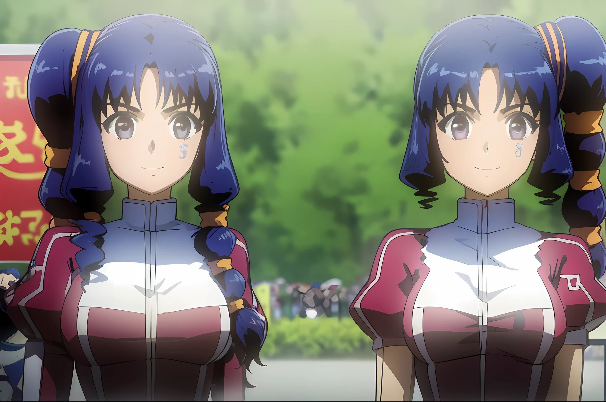 masterpiece, best quality, ((thousands of, millions of, crowd of)), +100girls, identical sisters, clones, rana, grey eyes, blue hair, long hair, braid, side ponytail, smile, simple background