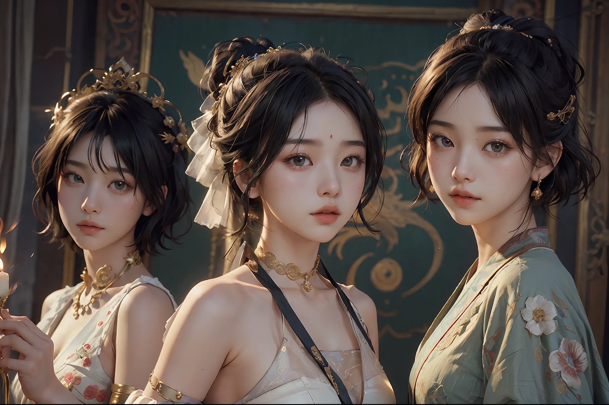 (RAW Photography、top-quality)、(realisitic、Photorealsitic:1.3)、top-quality、high-detail、masterpiece、ultra-detailliert、illustratio、1girl、((very_short_hair))、dynamic ungle、world masterpiece theater、messy_black_hair、top-quality、the Extremely Detailed CG Unity 8K Wallpapers、inky、magnifica、电影灯光、lens_flare、dunhuang_style