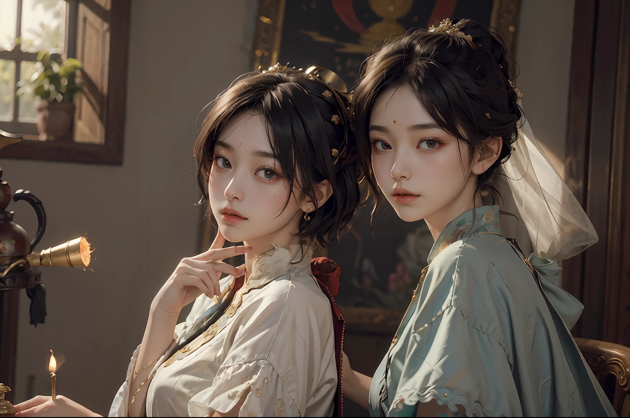 (RAW Photography、top-quality)、(realisitic、Photorealsitic:1.3)、top-quality、high-detail、masterpiece、ultra-detailliert、illustratio、1girl、((very_short_hair))、dynamic ungle、world masterpiece theater、messy_black_hair、top-quality、the Extremely Detailed CG Unity 8K Wallpapers、inky、magnifica、电影灯光、lens_flare、dunhuang_style