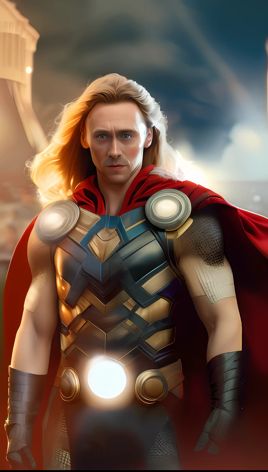 . .estilo Tarantino Tom Hiddleston como Thor 8k, highes definition, rosto detalhado, rosto detalhado, olhos detalhados, terno detalhado, estilo Marvel e DC, hiper-realista, + Loki vestido como Thor, Cinematographic shot + dynamic compositing, incrivelmente detalhado, nitidez, detalhes + detalhes soberbos + noite com luz + perfeccionismo + realismo premiado ((soft-lighting))