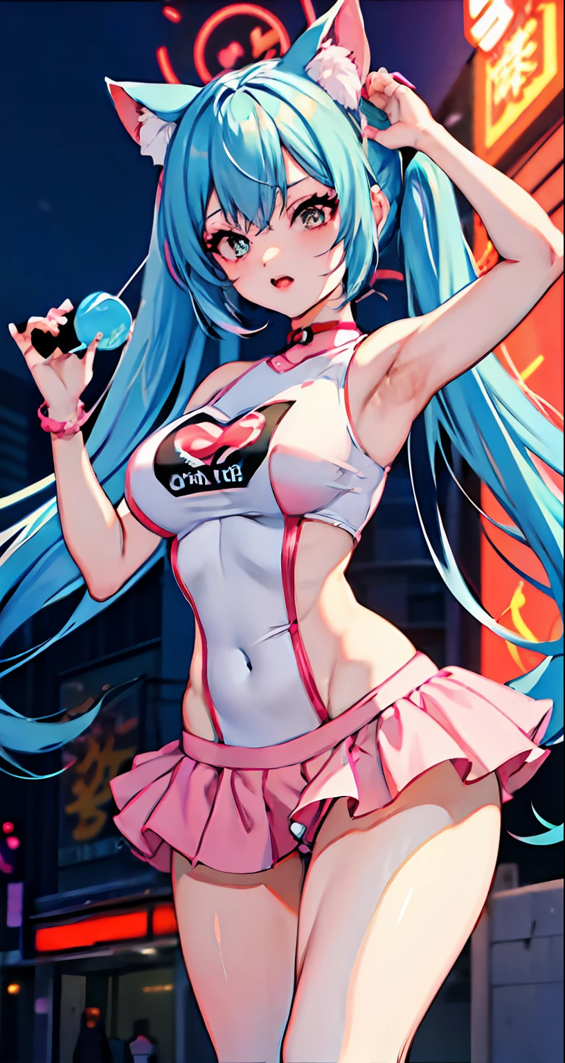 anime girl with blue hair and lollipop in her hand, anime style 4 k, mikudayo, candy girl, anime style. 8k, nightcore, stylized anime, hatsune miku portrait, miku, anime styled 3d, 2 d anime style, anime moe artstyle, cute anime catgirl, anime girl with cat ears, digital anime art!! Pink hair. Sexy body. Attractive breasts. Attractive face .Quality. Painting on the body. The writing on the body. Large breasts . . Show pussy . Show anus hole . Holding the nipple. Pink nipples. Milk coming out of the nipple. pink pussy. wet pussy .