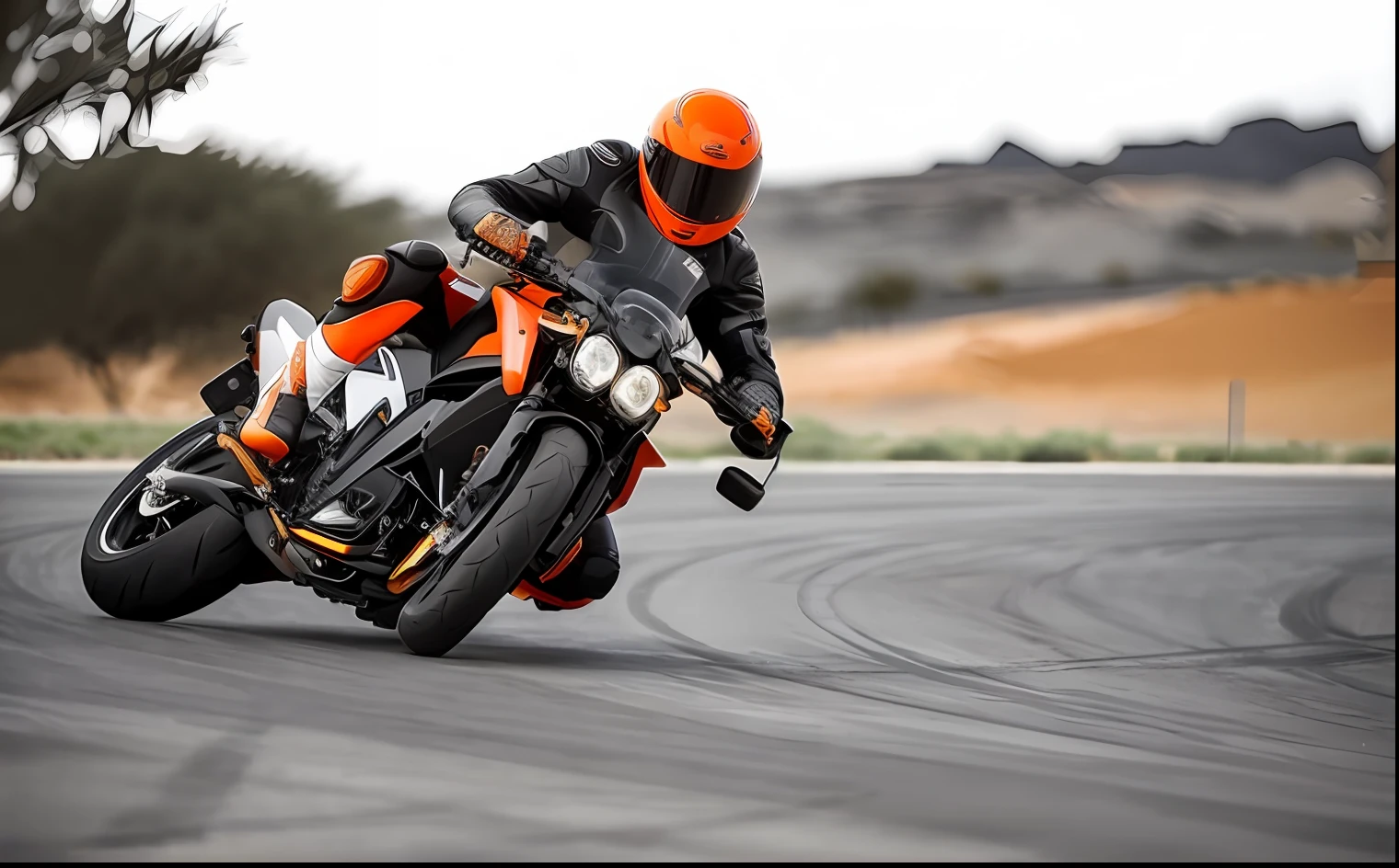 Alafard motorcycle rider in black and orange outfits riding a motorcycle, orange racing stripes, riding a motorcycle, dynamic action shot, motorbiker, wide angle dynamic action shot, riding a futuristic motorcycle, riding motorcycles, motorcycle, high-speed action, uploads, dynamic angle shot, dramatic action shot, Vibrant and dynamic, Wide-angle action, performance, Motorcycles