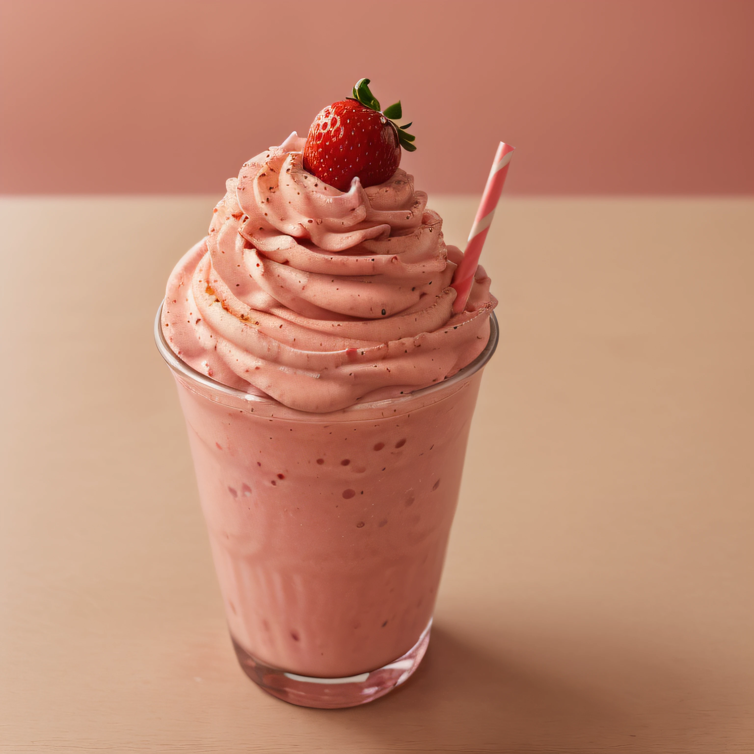 RAW photo, strawberry milkshake, food photography, professional colour grading, soft shadows, no contrast, clean sharp focus, food photography,