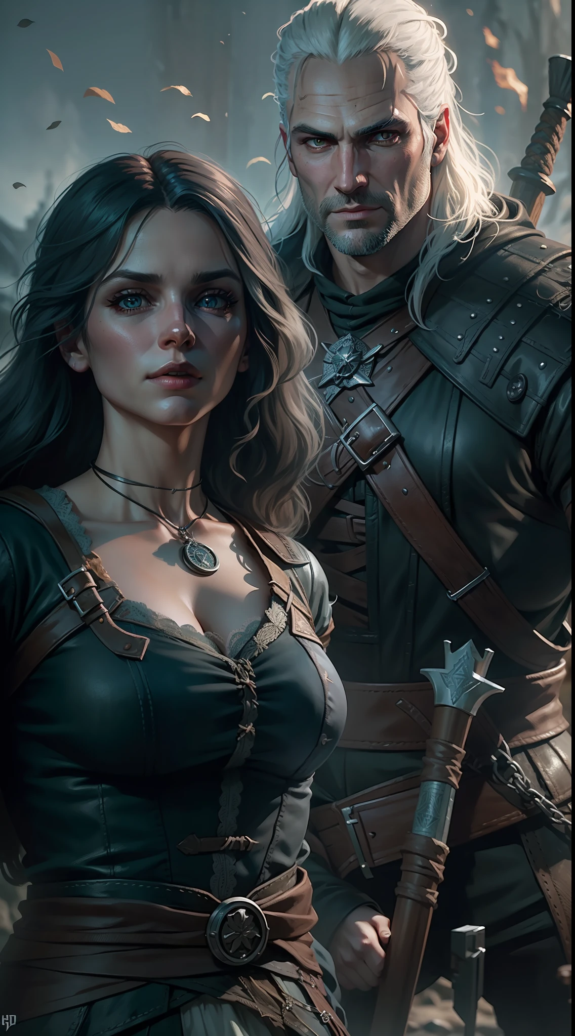 The Witcher Geralt de Rivia , Ciri , and Yennefer, 35mm lens, ultra details, precise texture details HDR, UHD,16K,
