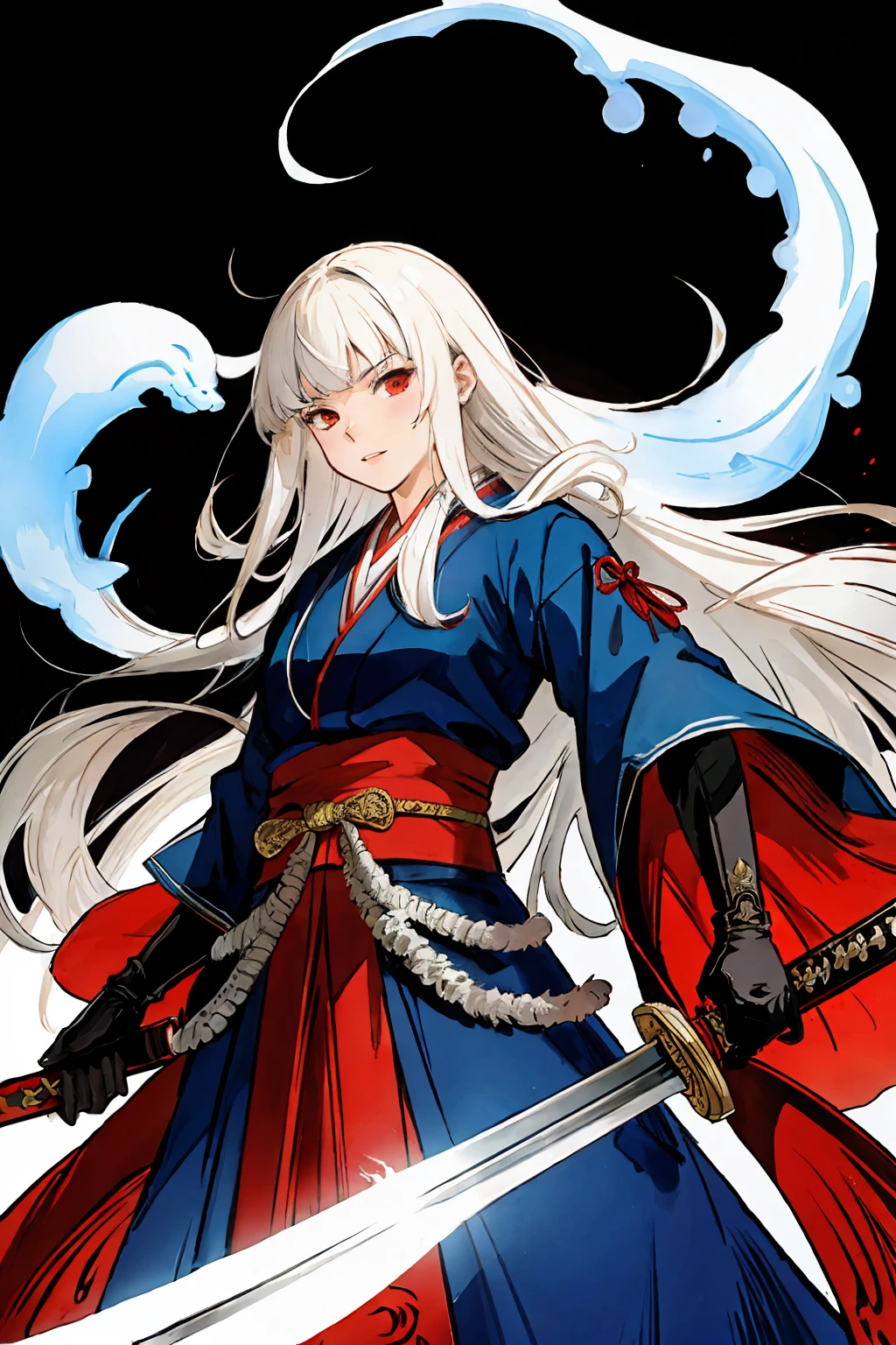 (best quality),  detailed background, oriental nobless,ghost man,combat arts, holding holding sword, oriental castle,oni, monster army