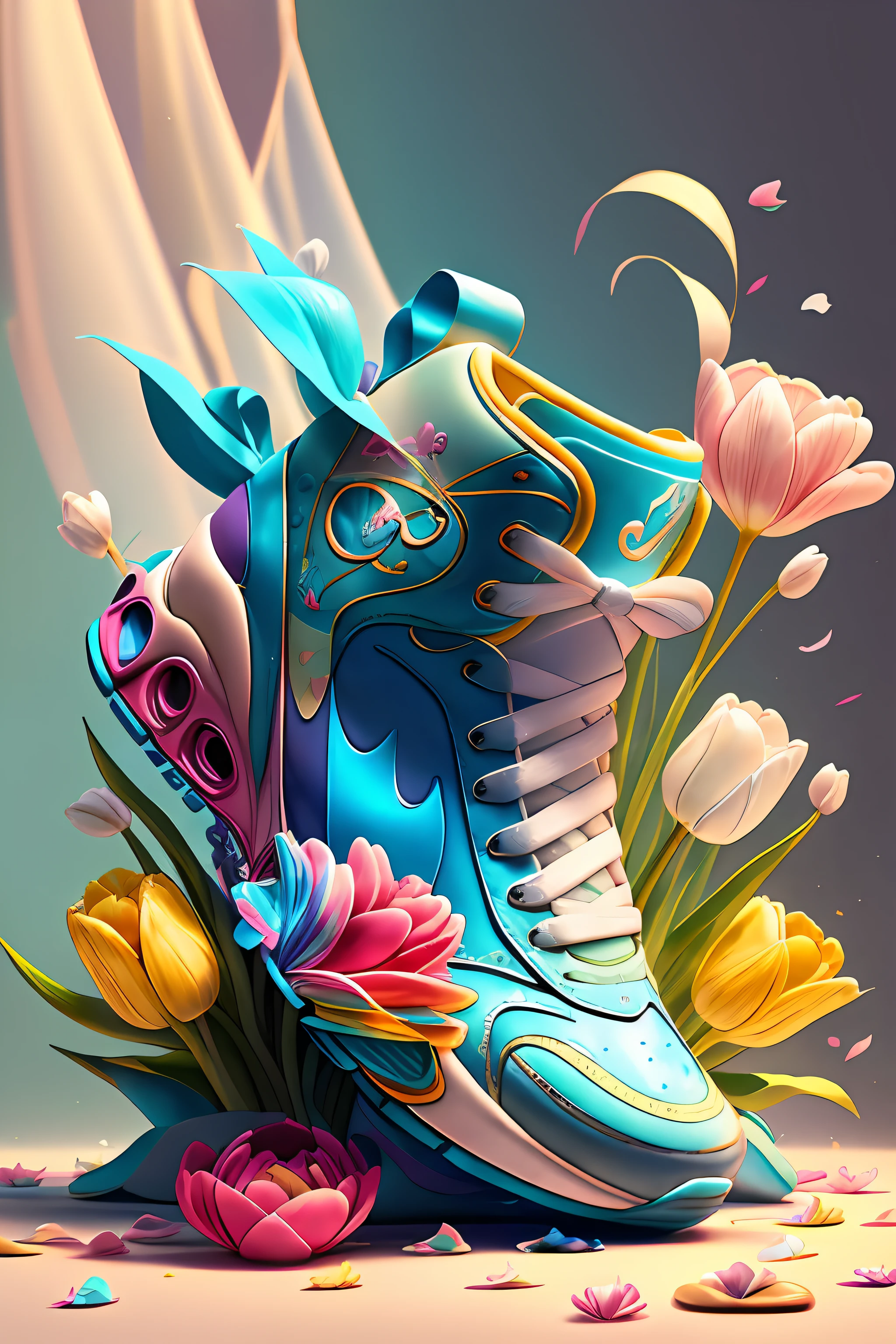 Running sneakers for young women、 Stylized with bright blue and refreshing colors, Convey energy and youth、Soft with logo like children's doodle、Fantasia、cute little、tulips、Colors like spring、Made with sweets、Marble Chocolate、Dolce、Candy-like shades、vivid