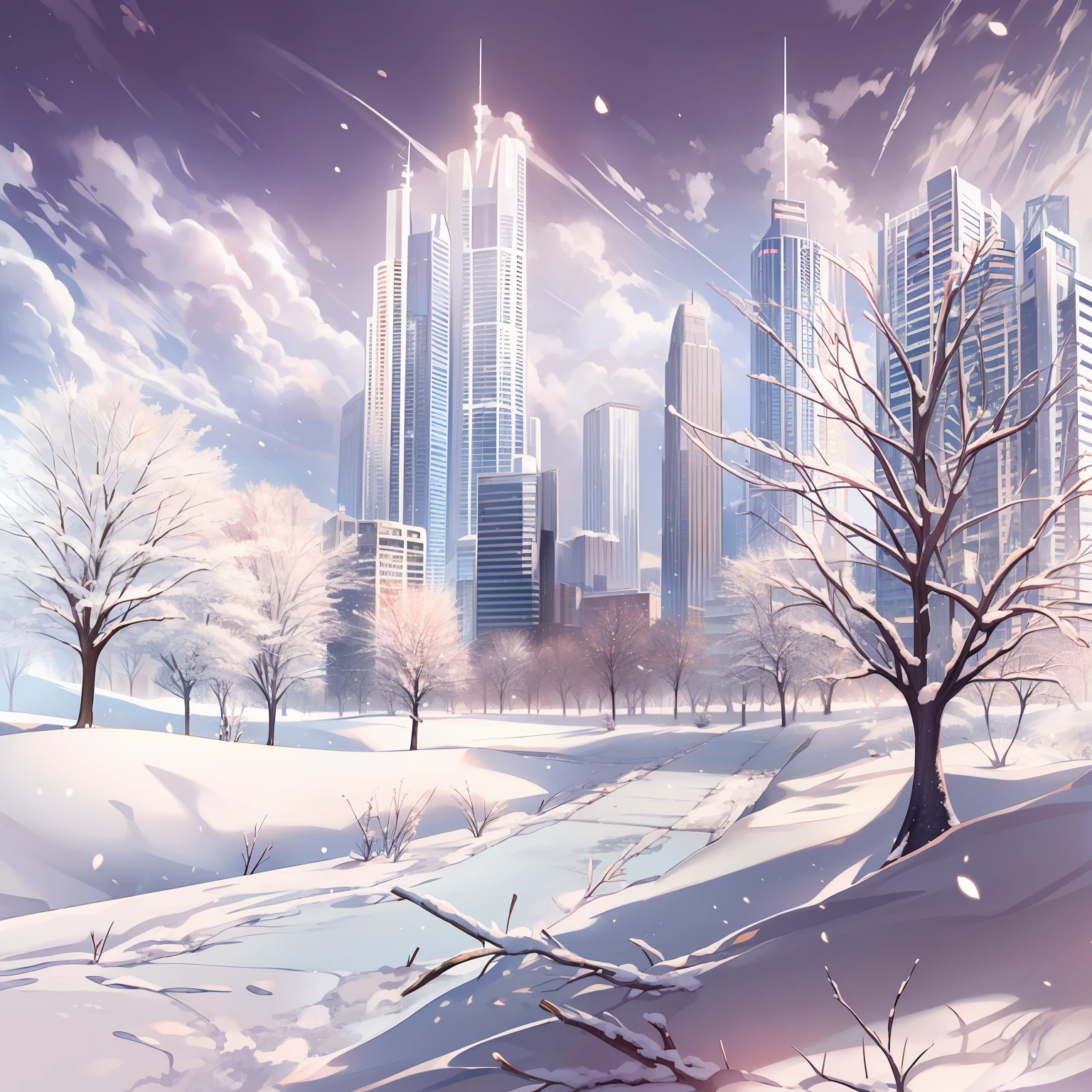 quadratic element，winter day，midday，Simple，The pure white sky city，best qualtiy，A high resolution，tmasterpiece