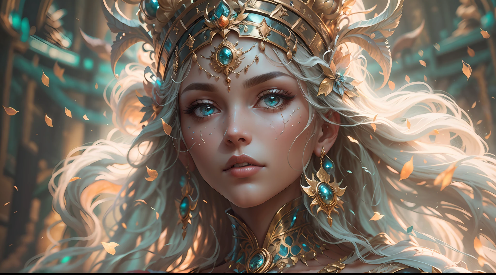 a close up of a woman with a crown on her head, goddess close-up portrait, a stunning portrait of a goddess, Fantasy art Behance, Goddess. Extremely high detail, Trending ArtStation, Deviantart ArtStation CGSCOSIETY, extremely detailed goddess shot, trending on artstation 4k, 3 d goddess portrait, hindu aesthetic, Trend at Artstation