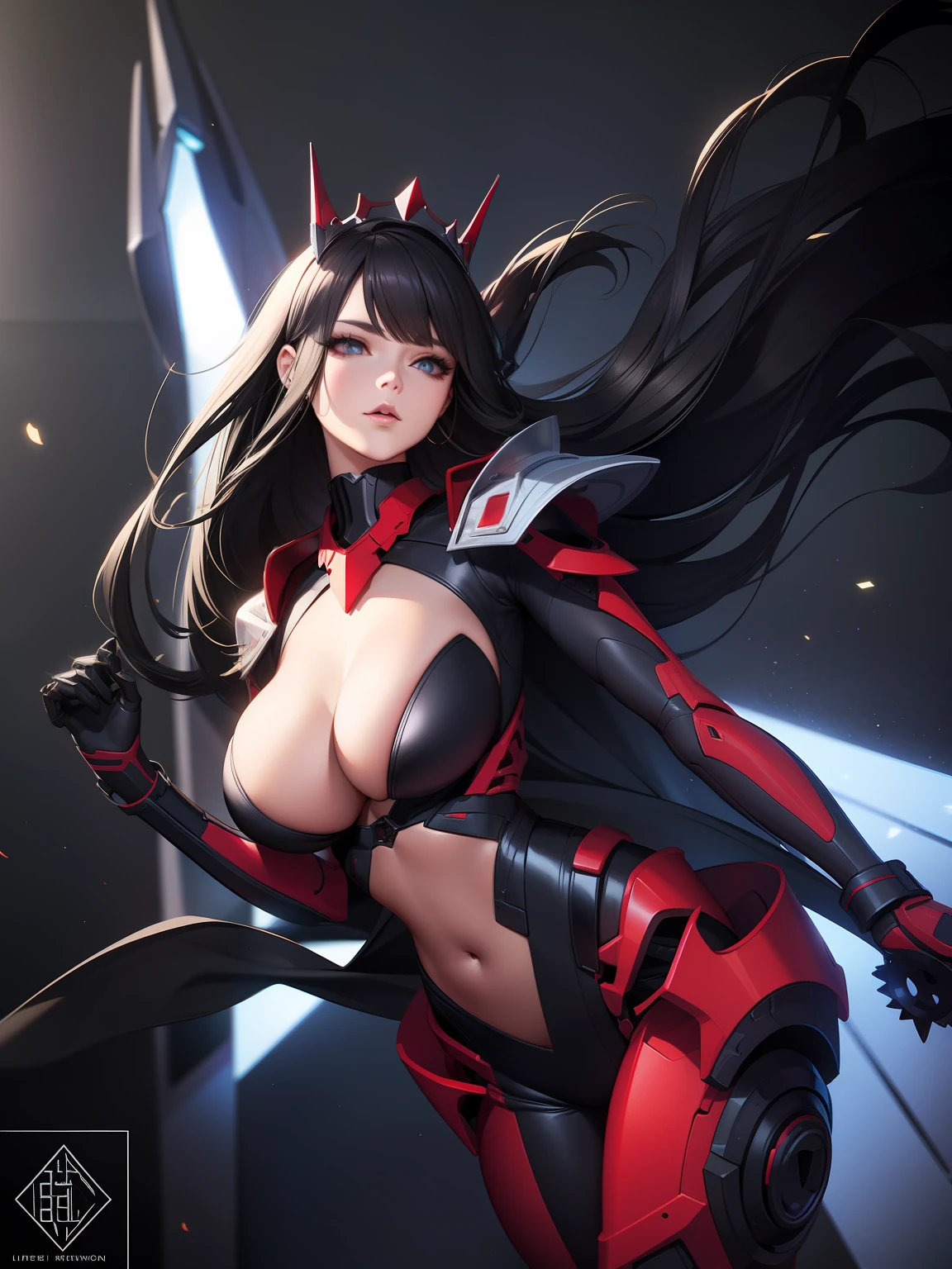 Exoskeleton mech,afofuturism,Red theme style,Love Coco style,offcial art,Unity 8k wallpaper,Hyper-detailing,Master masterpieces,,Best quality at best,A woman who is,(The is very detailed),(RAW photos,best qualtiy),(Realistis,realisticlying:1.3),High- sharpness,Open Your Mouth Lightly,Ultra detailed complex 3D rendering of the face,(huge tit:8.8),(highly detailedskin:1.2),(,Beautiful Caucasian woman with full, soft breasts and fair skin(toppless), ,boobgasm,Black color hair,eBlue eyes,long whitr hair,Cut the leather jacket,dynamic angle,Mysterious expressions,fire glow effect,Fantasy background,edge lit,Side brightness,cinematric light,hyper HD,8K,filmgrain,Best shadow,light particules,detailed skin textures,Detailed jewel armor texture,detailed face with,with intricate detail,ultra-detailliert,brightly,sturdy,Silver armor,cleavage,Slender abs, have glowing weapons,Mech shield,pole,(Beautiful huge mech crown with details)),shinning eyes,long cape,fanciful,,,,,(Realistis),