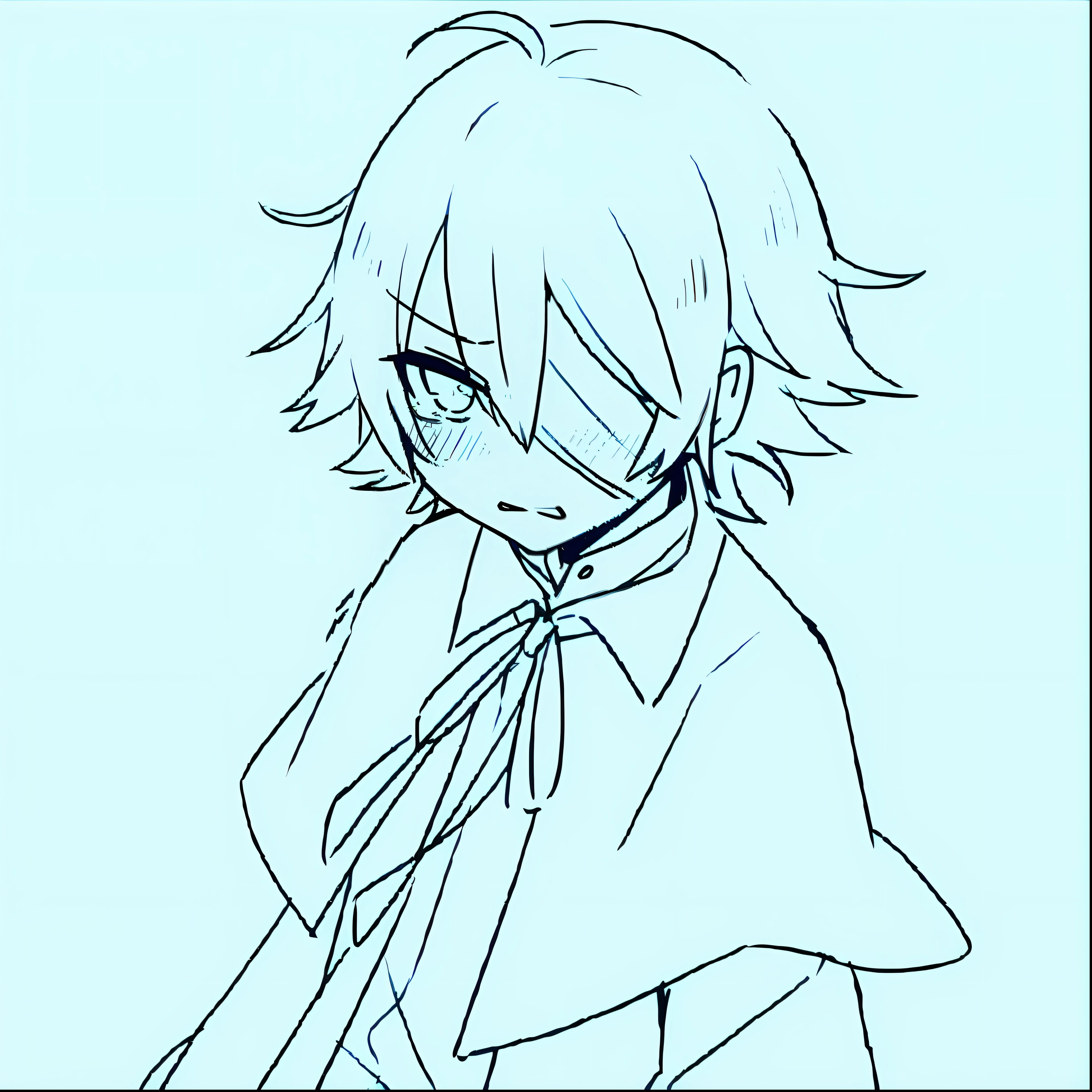 Anime boy with tie and shirt coloring page，linear art，clean anime outlines，Simple lines of art，2D anime style shadows，Black line art。