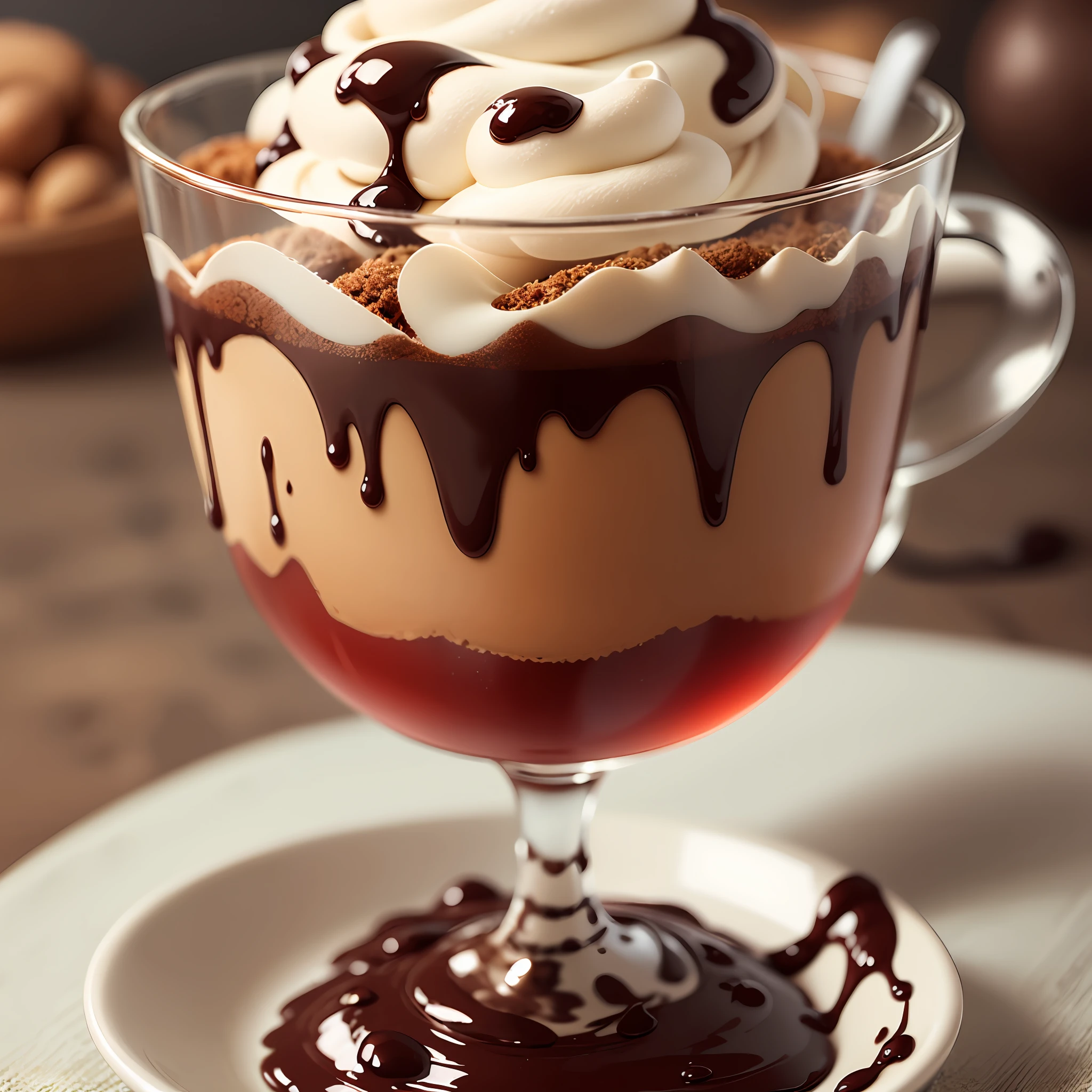 A beautiful glass of chocolate sundae, com creme e uma cereja em cima, muita linda --auto --s2