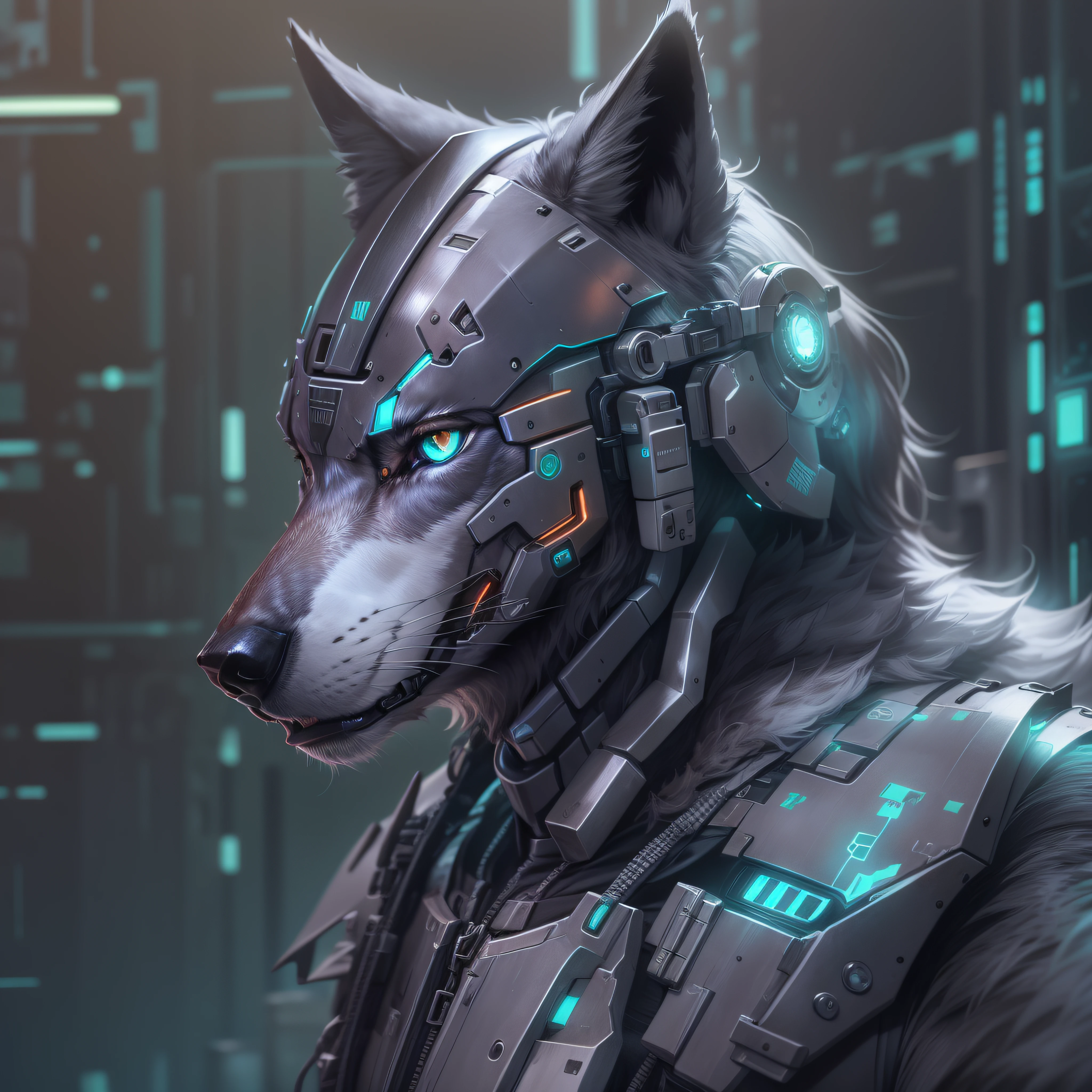 wolf in cybernetic armor