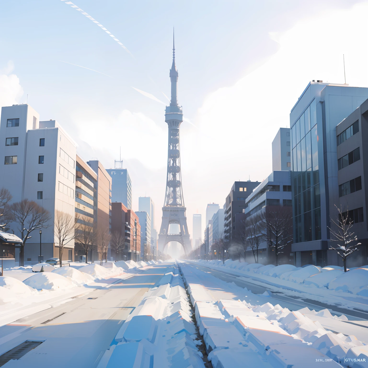 quadratic element,winter day,midday,Simple,The pure white sky city,best qualtiy,A high resolution,tmasterpiece