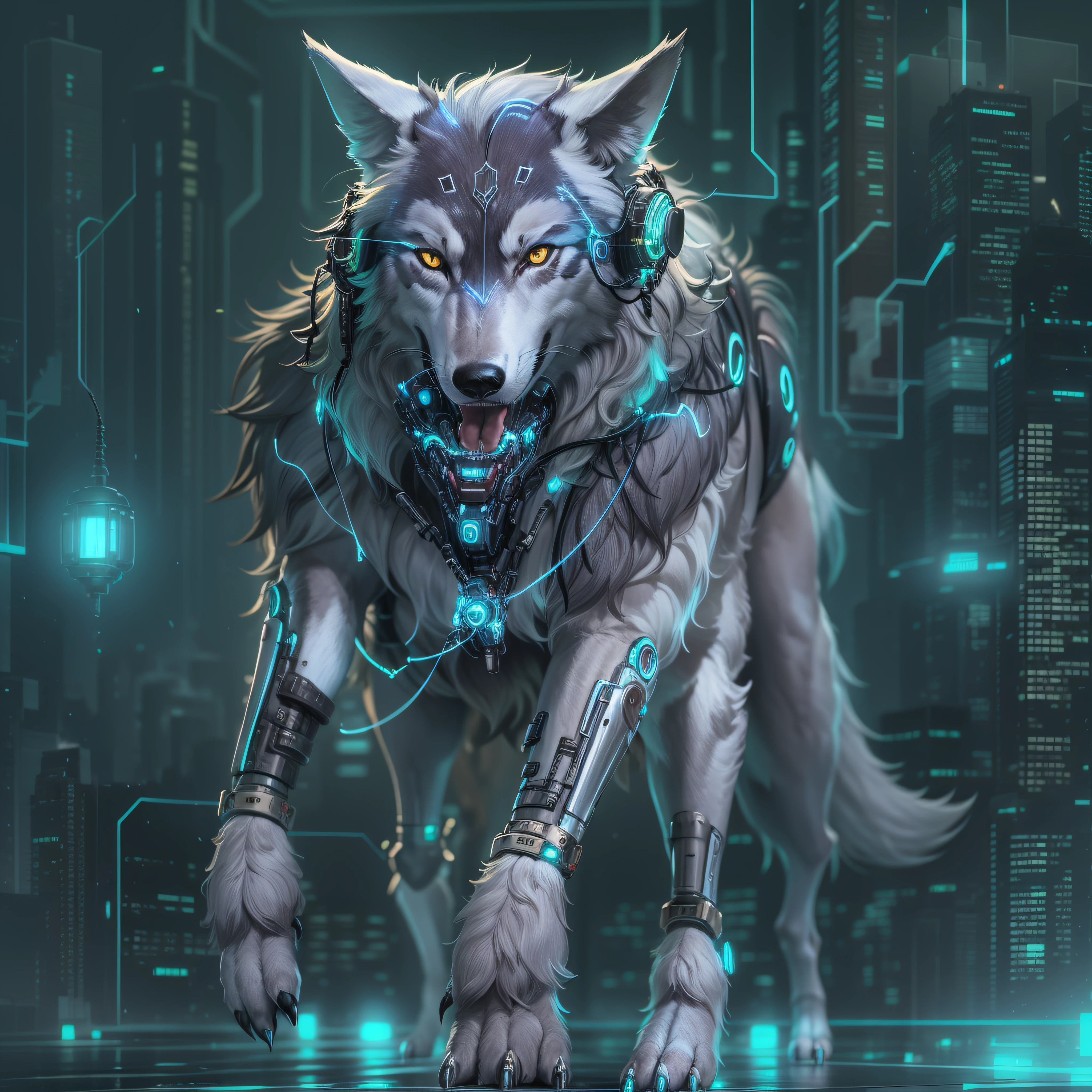 wolf in cybernetic armor
