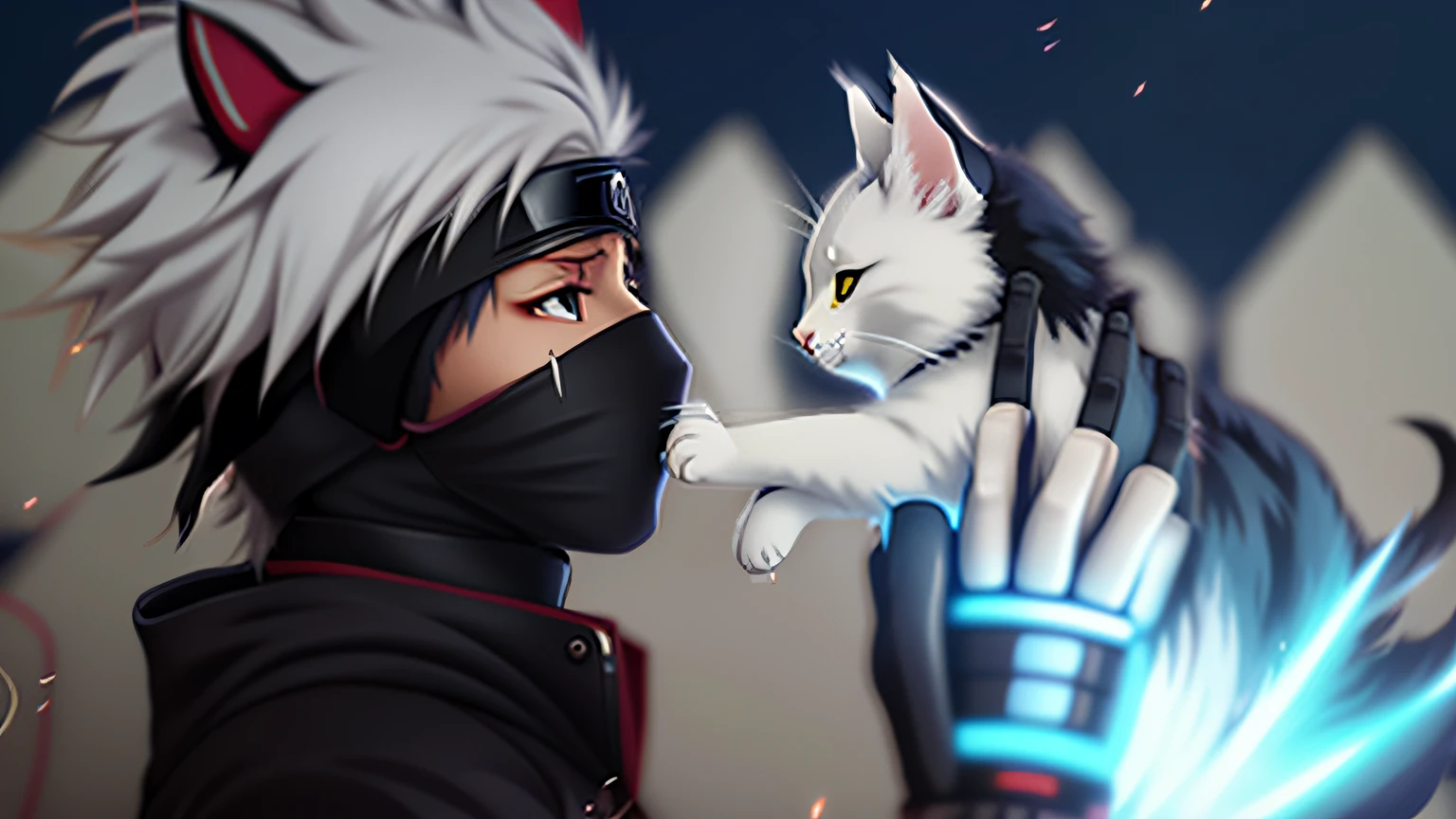anime character with a stuffed animal in hand, Gato Anime, arte de fantasia peluda, anthropomorphic cat ninja, Furry arte POV, arte peluda muito bonita, naruto artstyle, Kakashi, Arte peluda, Gato Anime Realista, kakashi hatake, Fanart de alta qualidade, companheiro felino blindado, gato ninja, por Kubisi art, Estilo anime 4K