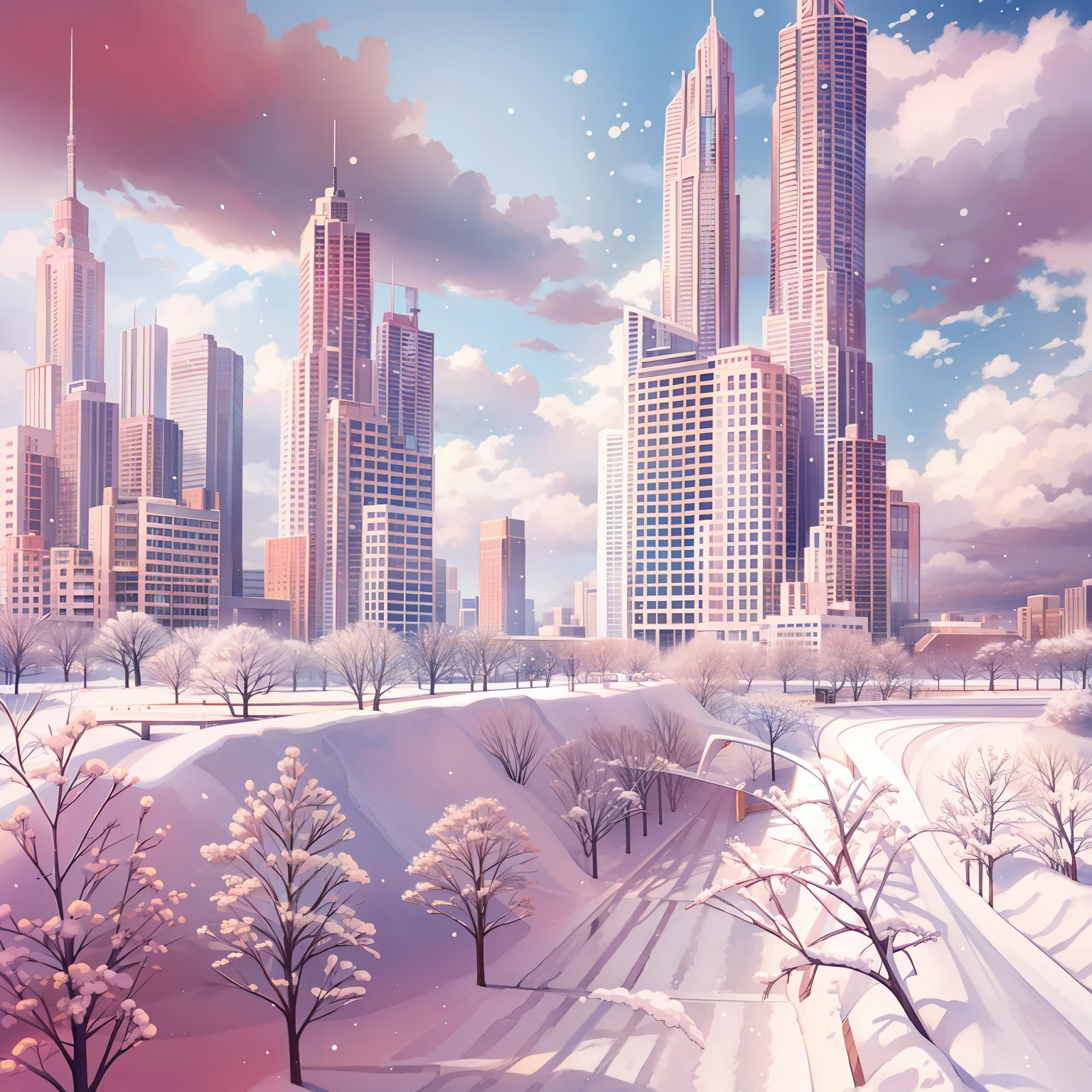 quadratic element，winter day，midday，Simple，The pure white sky city，best qualtiy，A high resolution，tmasterpiece