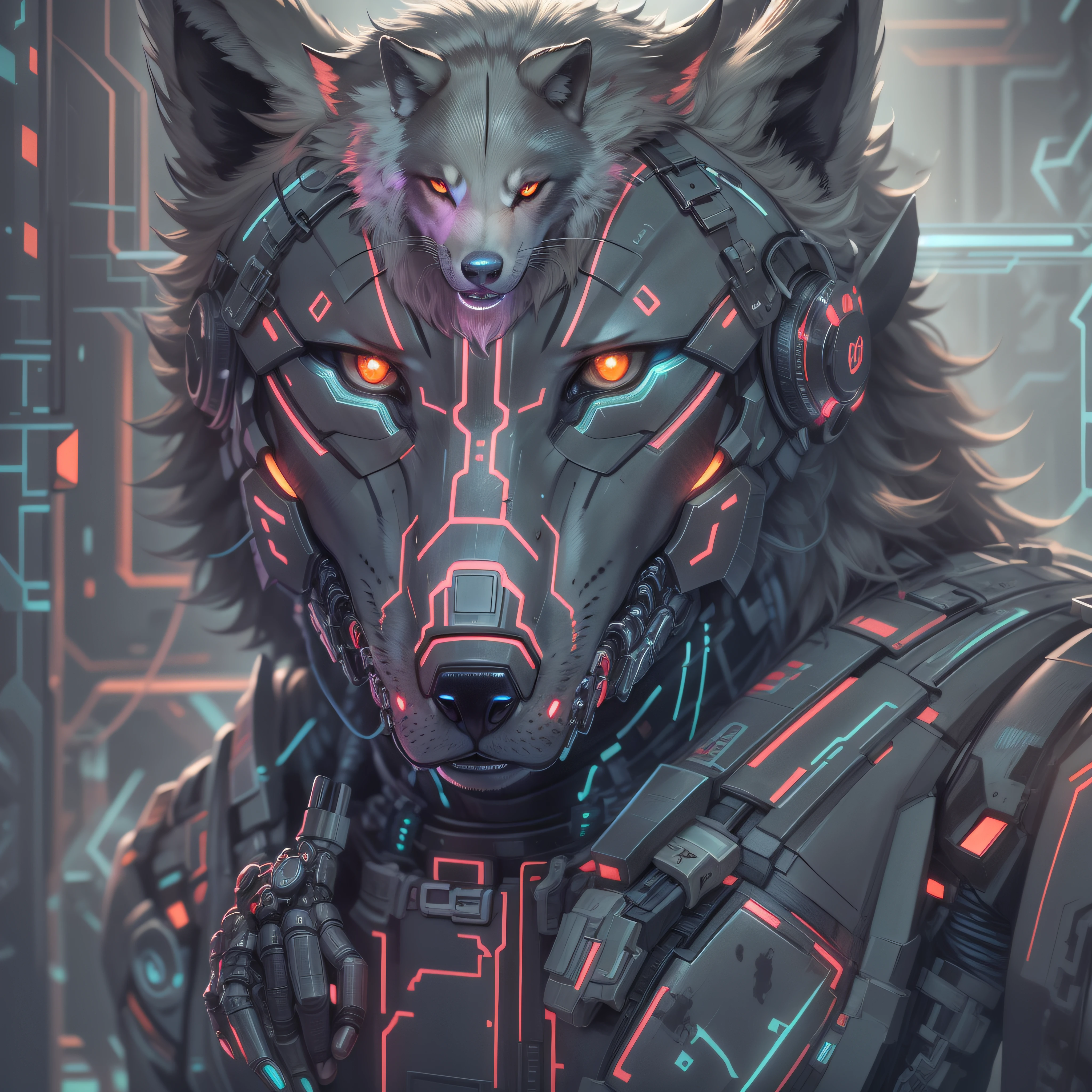 wolf in cybernetic armor