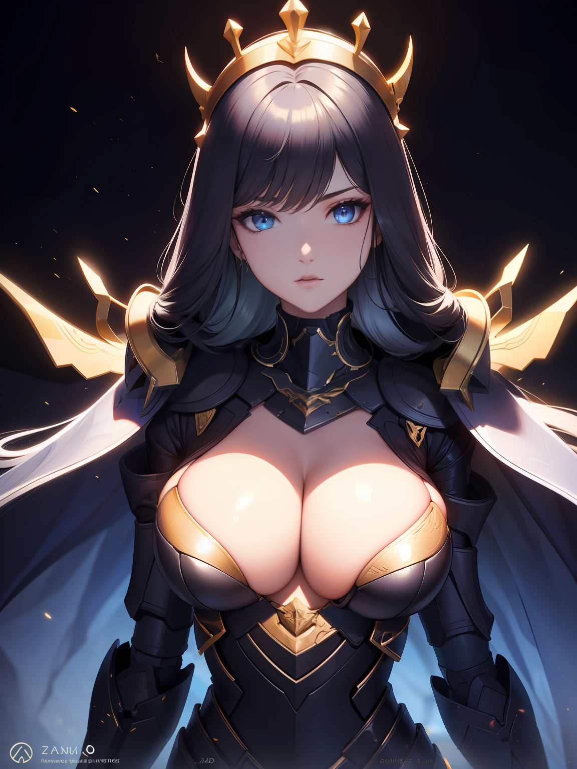 Exoskeleton mech,afofuturism,Gold and black theme style,Love Coco style,offcial art,Unity 8k wallpaper,Hyper-detailing,Master masterpieces,,Best quality at best,A woman who is,(The is very detailed),(RAW photos,best qualtiy),(Realistis,realisticlying:1.3),High- sharpness,Open Your Mouth Lightly,Ultra detailed complex 3D rendering of the face,,(highly detailedskin:1.2),mechanical structure(Exposing private parts,:1.1),Beautiful Caucasian Woman,Soft breasts and fair skin(toppless) ,boobgasm,Black color hair,eBlue eyes,long whitr hair,((Clear silk rope miniature bikini)),dynamic angle,Mysterious expressions,fire glow effect,Fantasy background,edge lit,Side brightness,cinematric light,hyper HD,8K,filmgrain,Best shadow,light particules,detailed skin textures,Detailed jewel armor texture,detailed face with,with intricate detail,ultra - detailed,brightly,sturdy,battle armor,cleavage,Slender abs, There are glowing mech weapons,Mech shield,pole,(Beautiful huge mech crown with details)),shinning eyes,long cape,fanciful,,,,,(Realistis),
