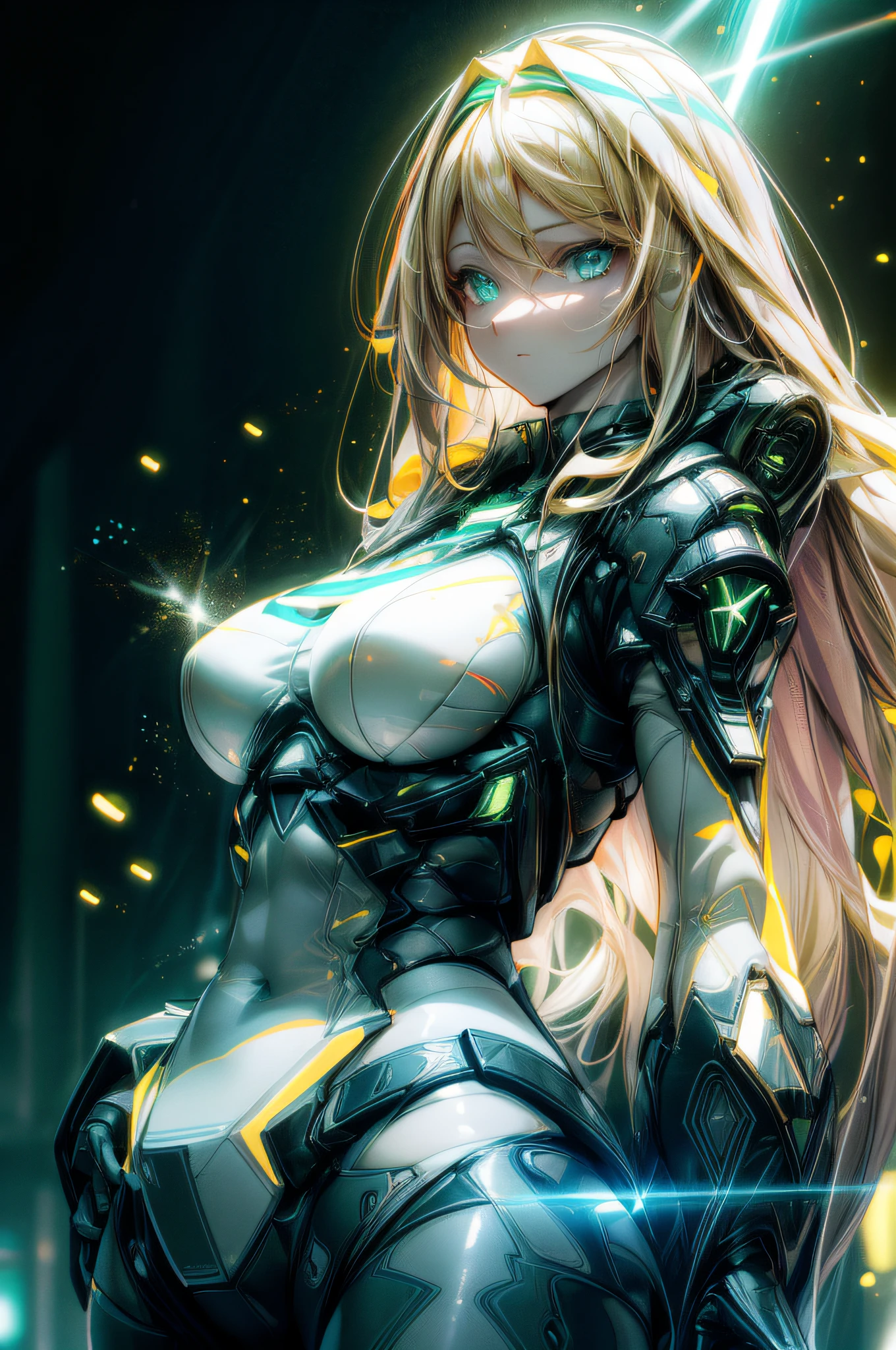 (Thick Body:1.4), (Long Blond Hair:1.4), Green Eyes, HDR (High Dynamic Range), Ray Tracing, NVIDIA RTX, Super-Resolution, Unreal 5, Subsurface Scattering, PBR Texturing, Post-Processing, Anisotropic Filtering, Depth-Of-Field ,Maximum Clarity And Sharpness, Multi-Layered Textures, Albedo And Specular Maps, Surface Shading, Accurate Simulation Of Light-Material Interaction, intricate neon to detail, Octane Render, Two-Tone Lighting, Low ISO, White Balance, Rule Of Thirds, Wide Aperture, 8K RAW, Efficient Sub-Pixel, Sub-Pixel Convolution, (Luminescent Particles:1.4), {{Masterpiece, Best Quality, Extremely Detailed CG, Unity 8k Wallpaper, 3D, Cinematic Lighting, Lens Flare}},