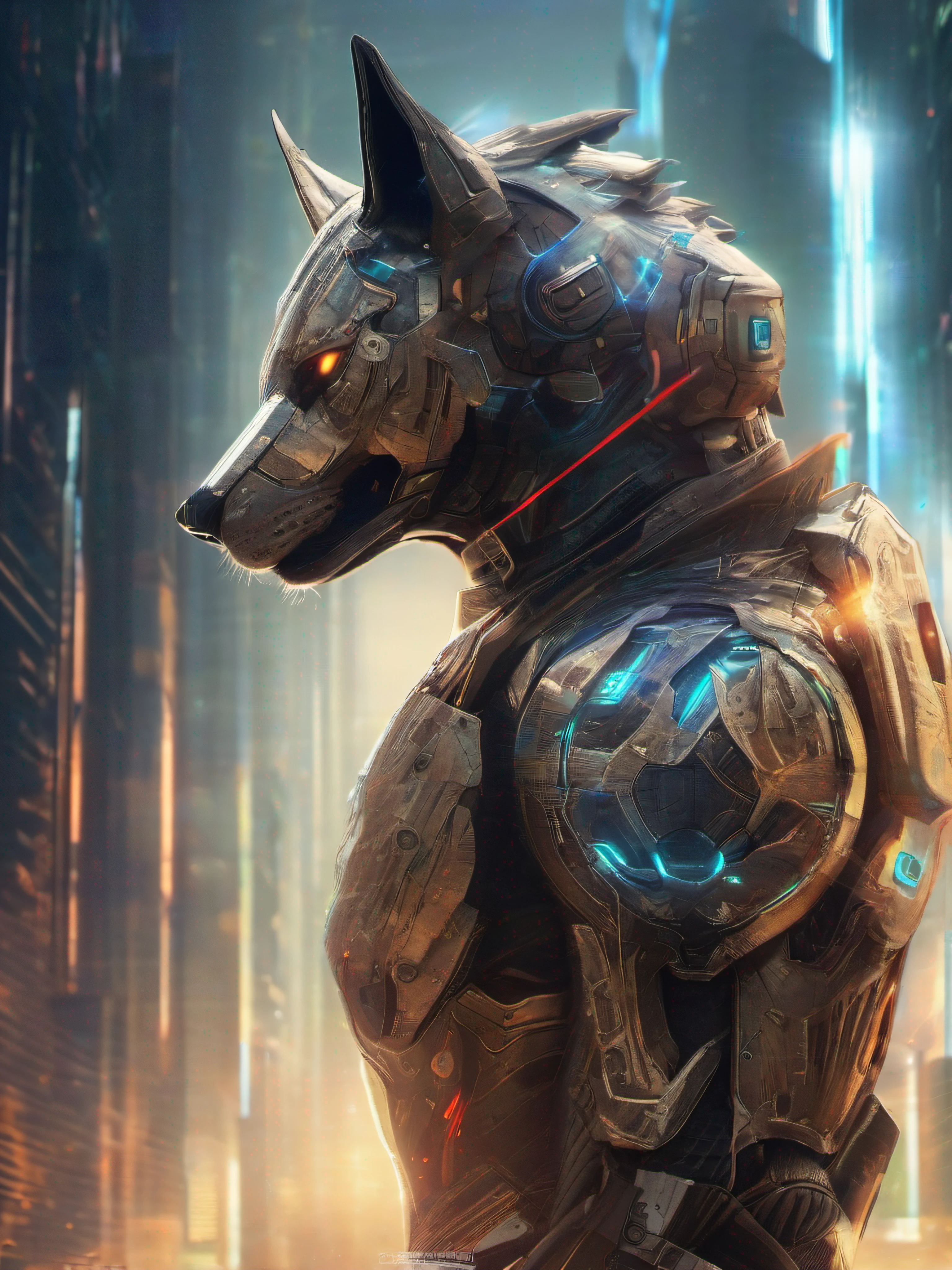 wolf in cybernetic armor