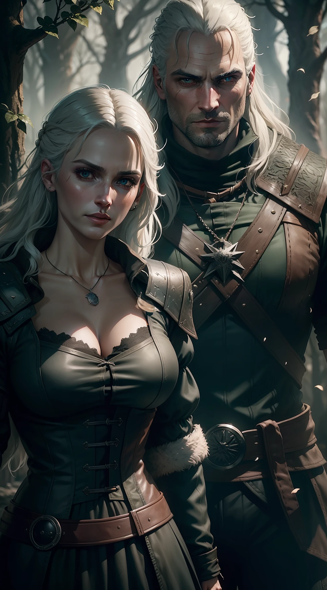 The Witcher Geralt de Rivia , Ciri , and Yennefer, 35mm lens, ultra details, precise texture details HDR, UHD,16K,