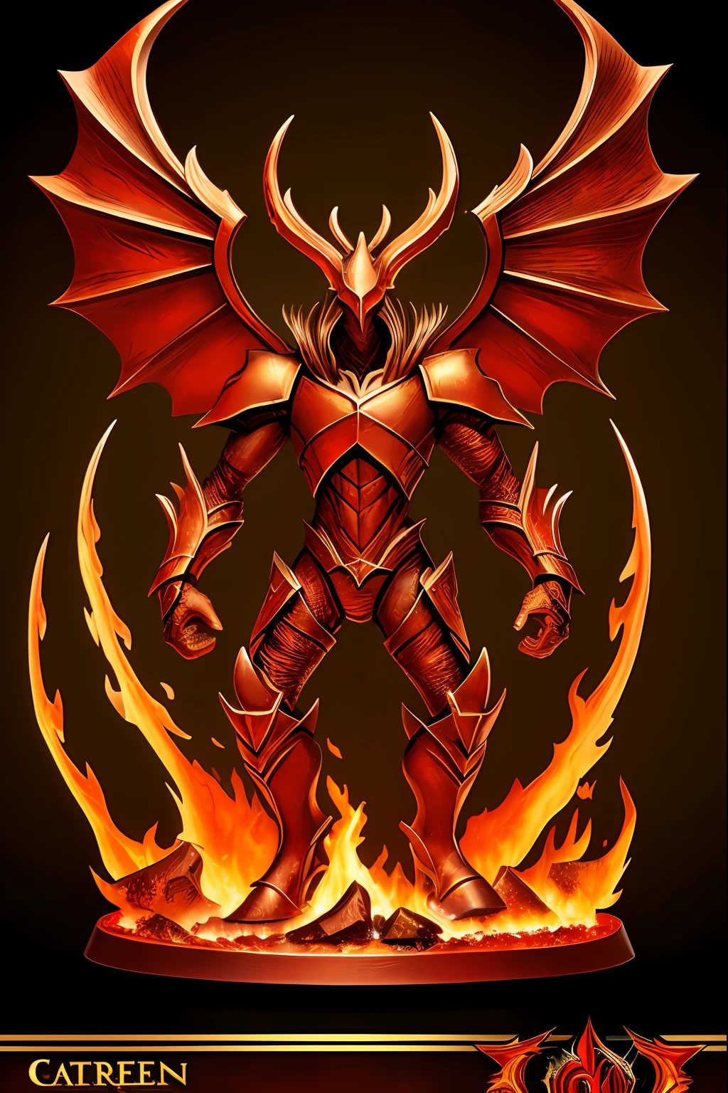 best qualtiy,tmasterpiece,Need,((Sealed fire attribute creatures)),guarding,supporting,Funny expressions,Complex structures,Original art level,Golden-red color scheme,Non-human(Metal quantity 1.1),Flattening(1.4),(picture),Textured,Dark simple background