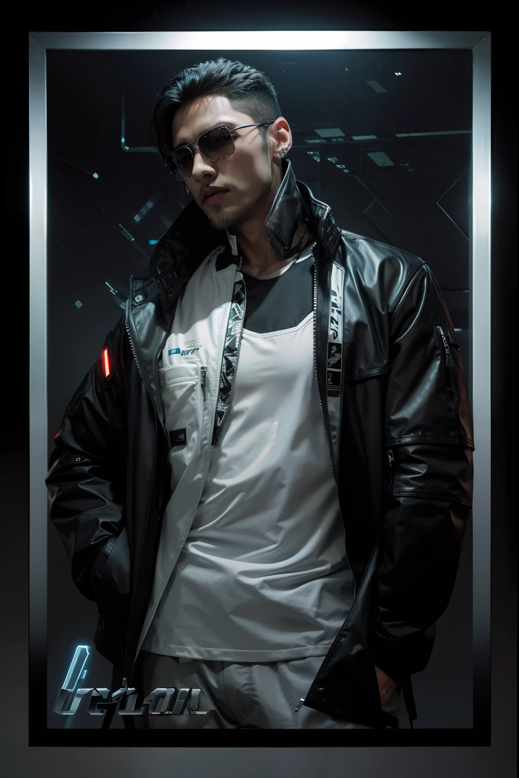 Change background cyber punk, handsome, realistic, black jacket, 8k