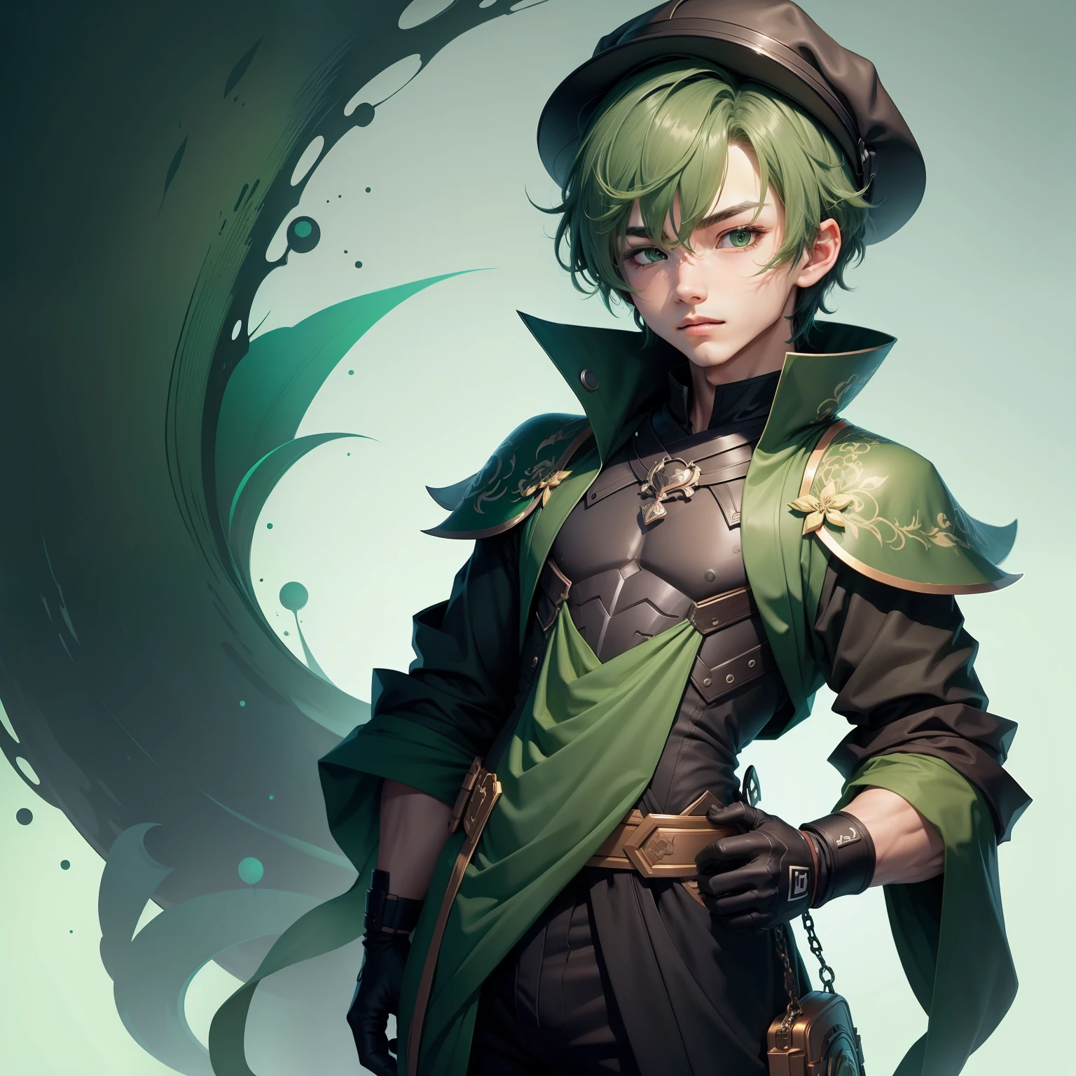 Deep, inky green pixels,Cute boy characters。