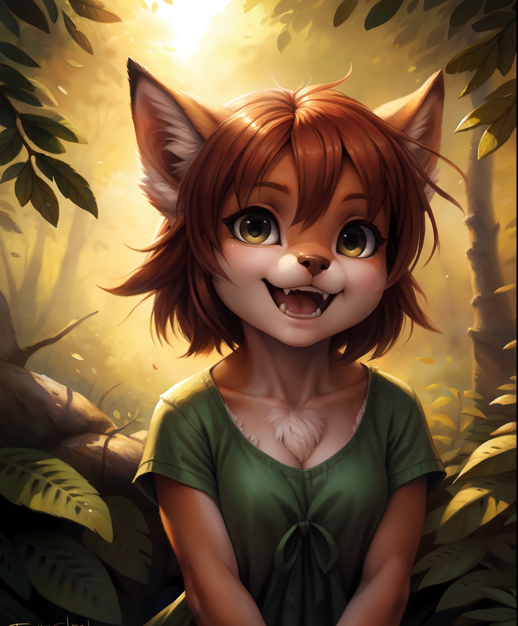 by kenket, by totesfleisch8, (by thebigslick, by silverfox5213:0.8), (by syuro:0.2), elora furry, detailed and extremely fluffy body fur, fluff, masterpiece, looking up beautiful surroundings, detailed background, happy, leaf-dress, (uploaded on e621,8k, RAW photo, high resolution,high quality), ((masterpiece)), female, (wear shirt and bottomless), (front view), (cinematic lighting), backlighting, (shaded), detailed background, by dagasi, (by personalami), [by Ruan Jia], photorealistic, hyperrealistic,