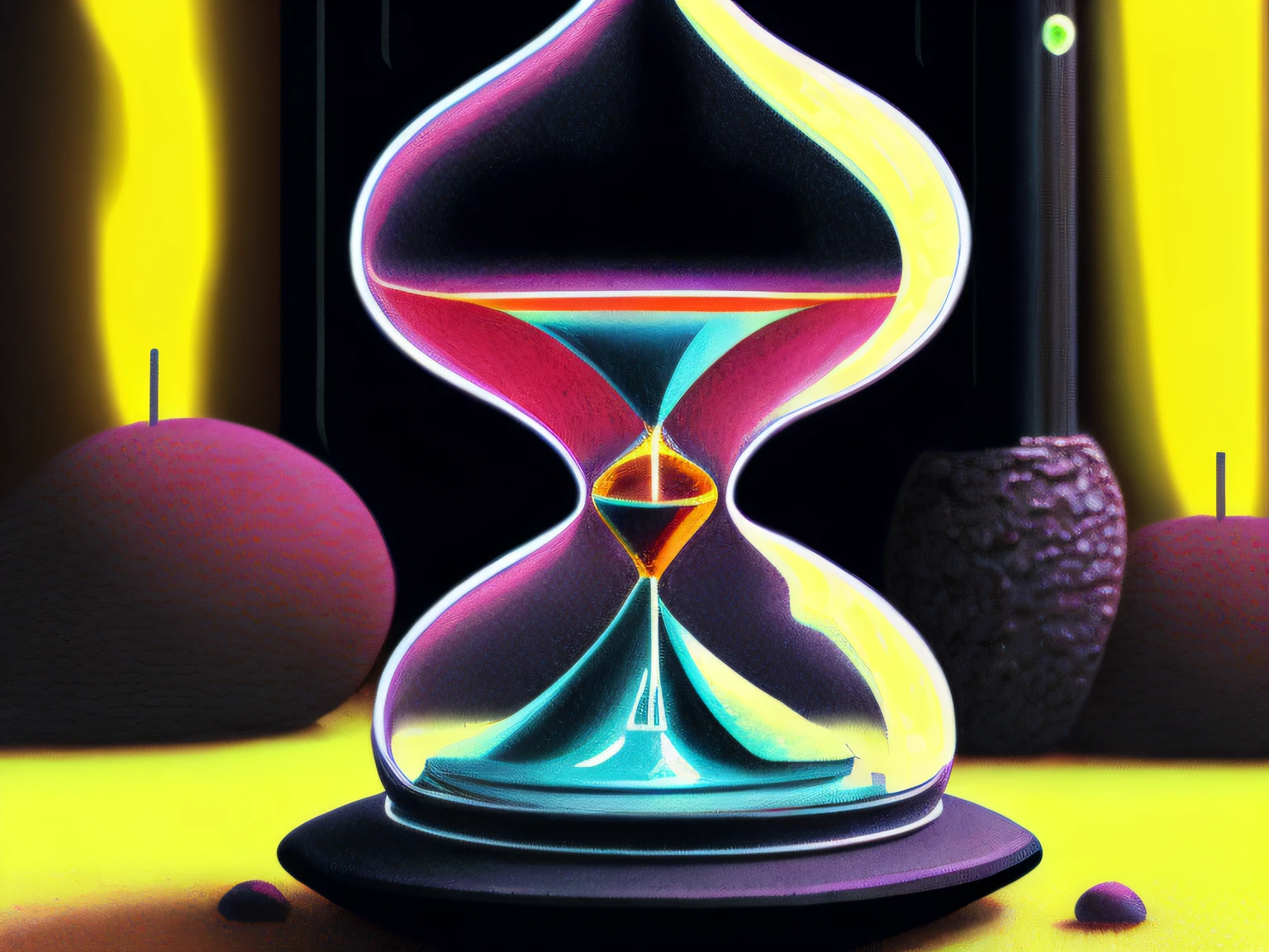An illustration of the hourglass, contabilidade, cores neon por Kilian Eng