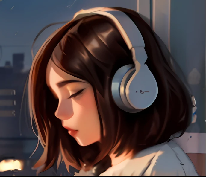 mulher usando fones de ouvido olhando para seu telefone, headphones on head, Arte no estilo de Guweiz, Fones de ouvido ligados, com fones de ouvido, estilo de arte realista, usando fones de ouvido, Elogio Artstyle, arte lo-fi, Arte Lofi, menina Retrato Lofi, estilo de arte fotorrealista, Chillhop, Guweiz, com fones de ouvido