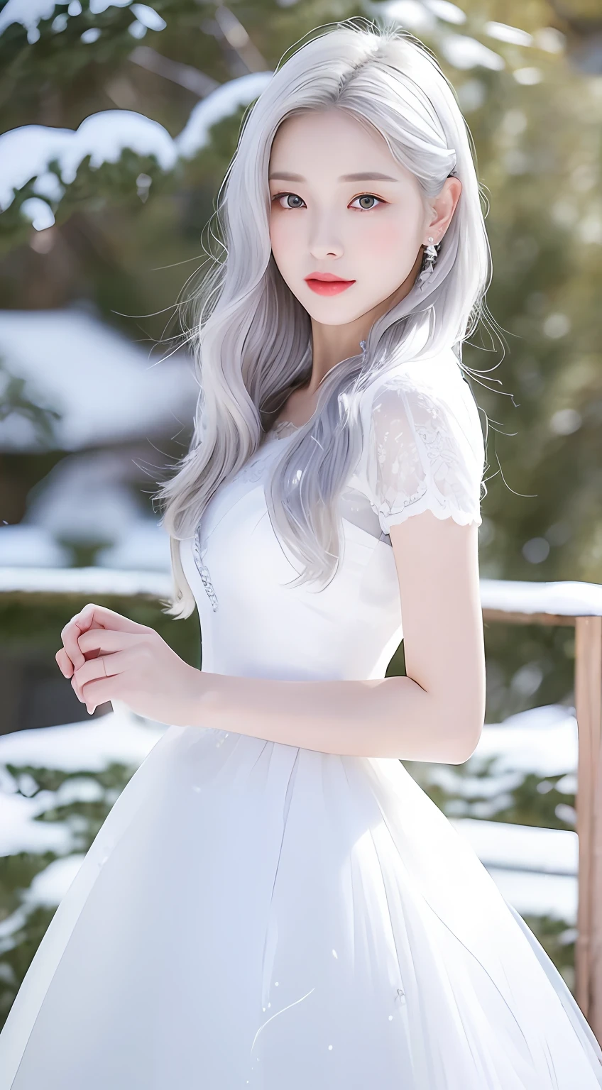((top-quality、8K、masterpiece:1.3))、1girl in、Slim Abs Beauty:1.3、She is a woman with the image of graceful snow、Has a pure and cold beauty。
hairstyle on: Her hair was clean and straight and gracefully upstyled.、It has a neat and neat style.。Perhaps a bright color such as silver hair color or snow white is characteristic.。
Hair color: Have a snow-like silver hair color or a pure white hair color、It expresses pure beauty.。
Skin: Her skin is crystal clear white and clean.、You can feel the refreshing coolness like snow.。
garments: She is dressed in a neat and graceful design costume inspired by snow.。Silver and white colors enhance the beauty of the snow.。
body type: Her figure has a delicate and elegant silhouette.、You can feel the purity of snow。
This masterpiece is painted in the highest quality、The cool and neat figure of a woman with the image of graceful snow、Brilliantly expressed by silver hair color and neat fashion。