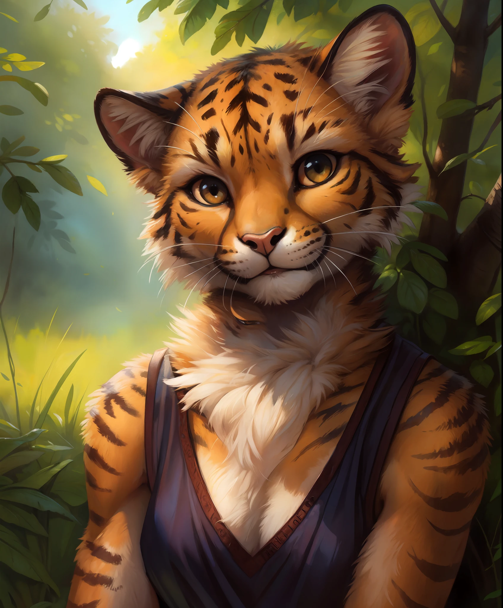 By Kenket, By Totesfleisch8, (by Thebigslick, By Silverfox5213:0.8), (by Syuro, By_paloma-paloma:0.8), anthro, mammal, fur, felid, hi res, brown fur, feline, tuft, looking at viewer , lagomorph, chee