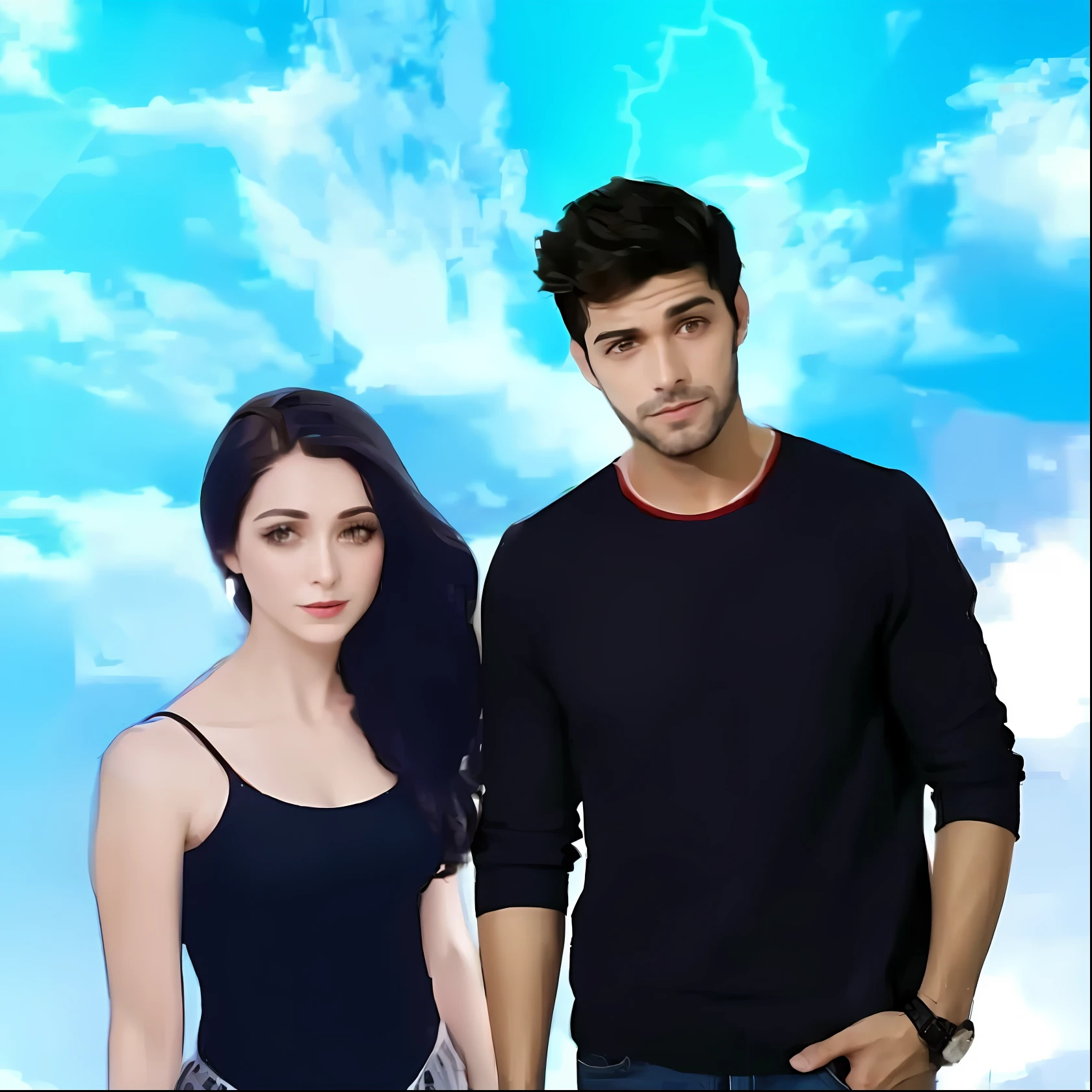 there is a man and woman standing next to each other, inspirado em Adam Dario Keel, fan art, imagem realista, Fanart de alta qualidade, Fanart, imagem hiperrealista, Charli Bowater e Artgeem, Fanart oficial, official fan art, inspired by Glòria Muñoz, fundo hiper realista, fotorrealista!!!!!, imagem fotorrealista