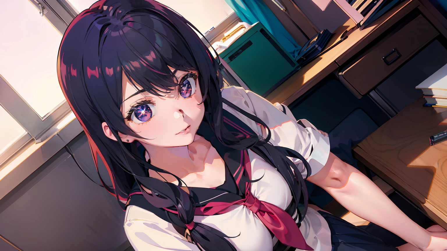 Anime girl sitting on desk with mobile phone in hand, Seductive Anime Girl, a hyperrealistic schoolgirl, Realistic Schoolgirl, beautiful anime high school girl, a hyperrealistic schoolgirl, School Girl, Cute Schoolgirl, beautiful alluring anime teen, Ecchi, Ecchi anime style, charming anime girls, Anime Girls, Ecchi style