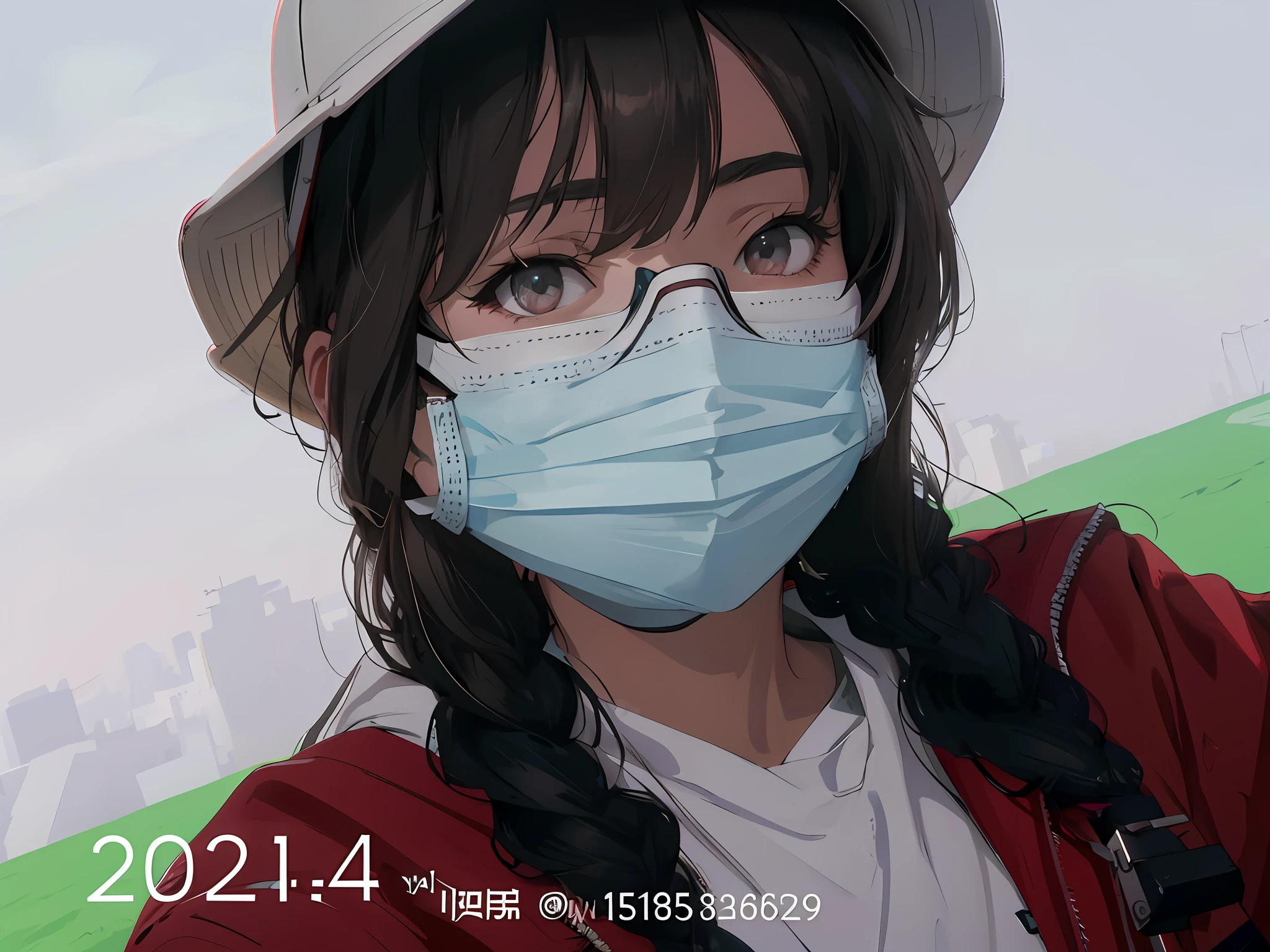Anime girl wearing mask and hat,The background is a city, Guviz-style artwork, 8K)), trending on cgstation, Realistic anime 3 D style, Guviz, Anime style. 8K, Digital anime illustration, clean artstyle, 🤤 girl portrait, drawn in anime painter studio, Smooth anime CG art