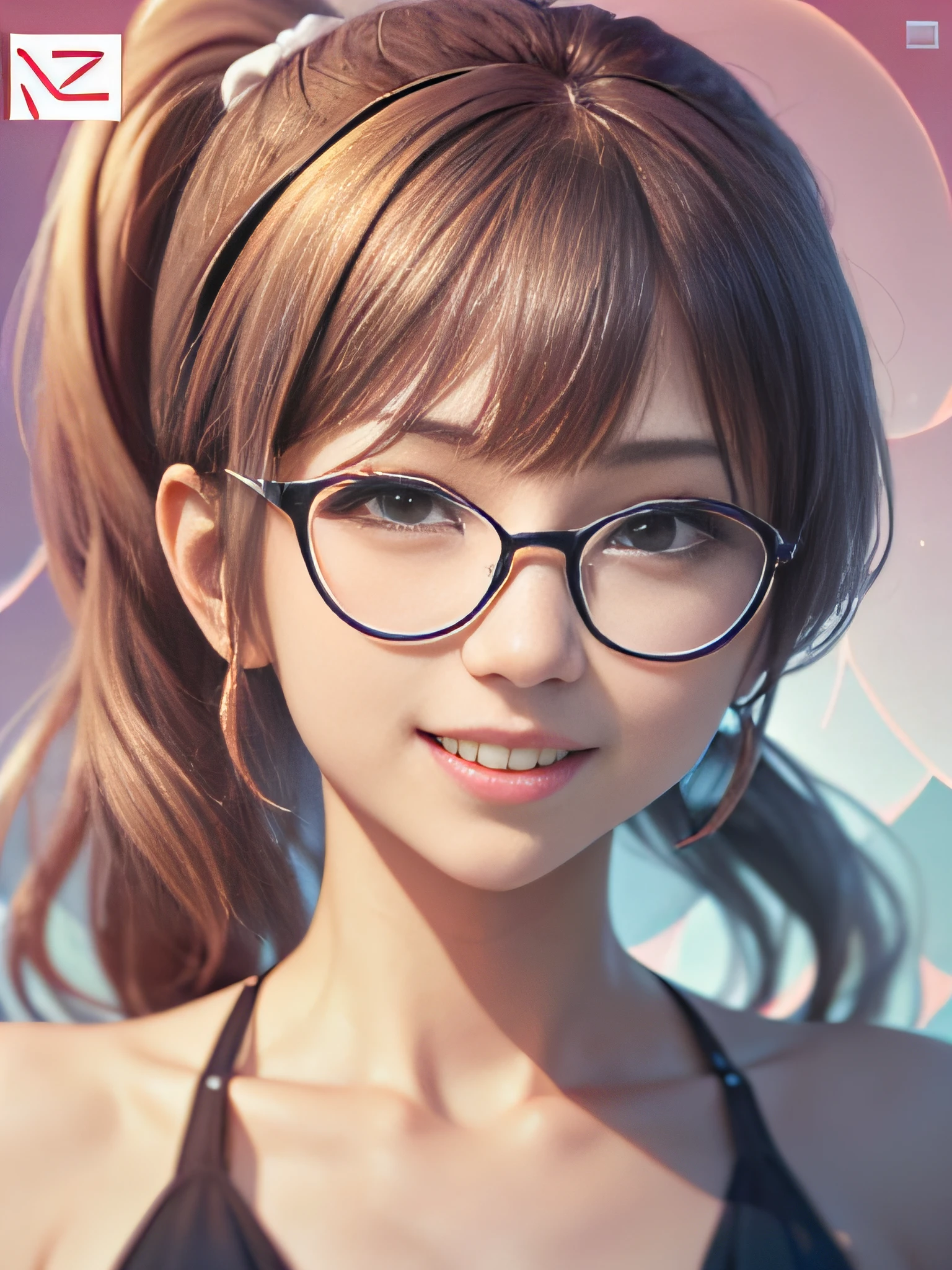 fullllbody, onepiece, Light and shadow, Magazine Cover, Face Detail, Light Europe and America, zora々Right, girl,, flat bangs, Glasses, High Ponytail, grin, Playful, lollipop, Round face, Little mouth, oral sexy, White skin, Ming Liang, Look up, Anime style, Modern, anaglyph, Best Quality, masutepiece