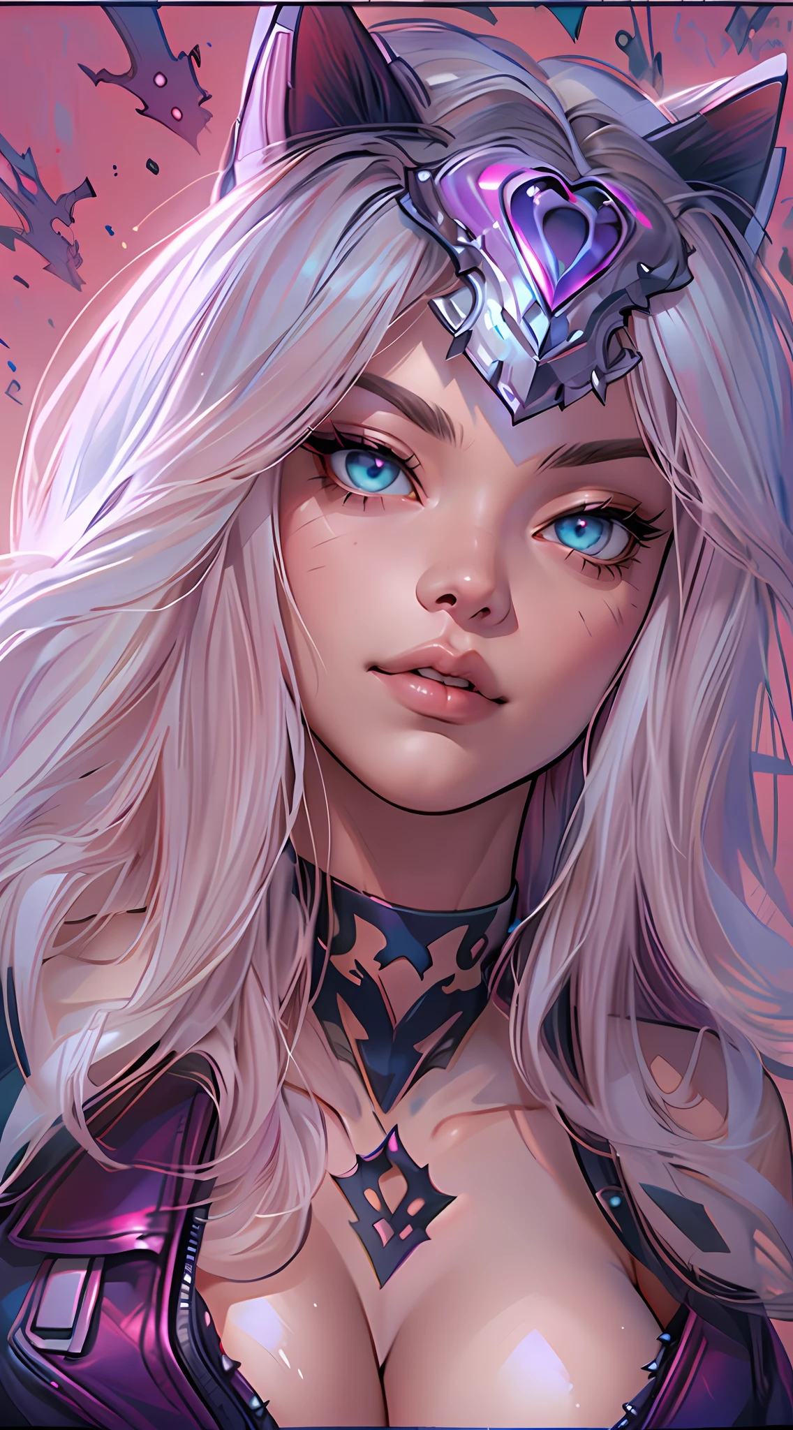Loving, Love, (beautiful and clear background:1.2), high detailed eyes , underwear, lace, latex, Pink, Purple, mint, Blue, Yellow, lavender hair, body piercings, Loving, Love, ultra detail hair, Masterpiece, Best Quality, hiquality, hight resolution, detail enhancement, ((most beautiful image in the world)), Masterpiece, Best Quality, hiquality, hight resolution, detail enhancement, ((most beautiful image ), art by stjepan sejic, art by j scott campbell, Artist Guillem March, art by citemer liu, 4k, hight resolution,high quality detailed,   style of ::2.0 comix illustration style,hiquality, hight resolution, detail enhancement, 8K, HD, Best Quality, hiquality, hight resolution, detail enhancement, 8K, HDR, sharp-focus, Ultra Detailed, perfect  lighting, Curvy Body, Lush breasts, Curvy hips, rock, rock star, Cool,black leather jacket , style of, spikes, Cat's ears, Cool bracelets, Choker, Short shorts, fishnet pantyhose, Heart Print, Heart, Wearing gloves