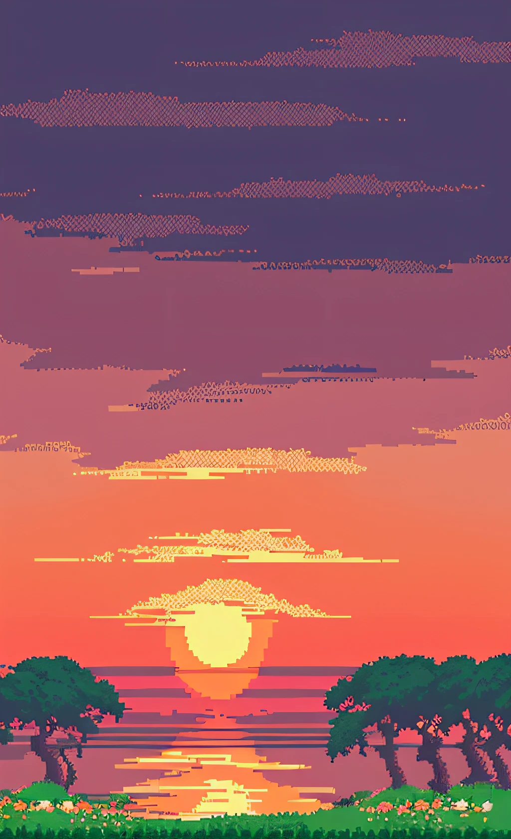 a beautiful landscape, a beautiful sherbet sunset, pixelart