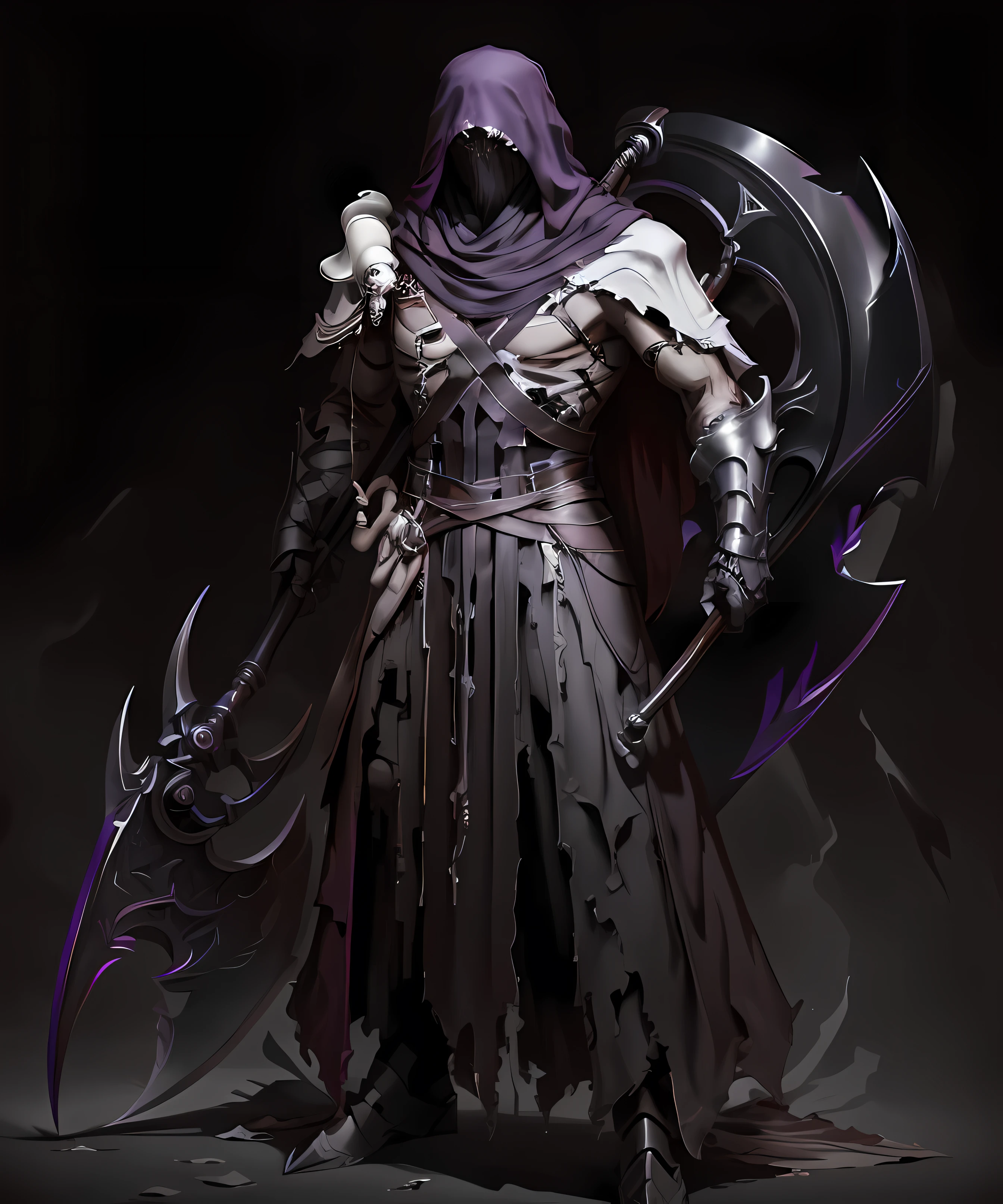 ghost male executioner , he is wielding a heavy scythe,