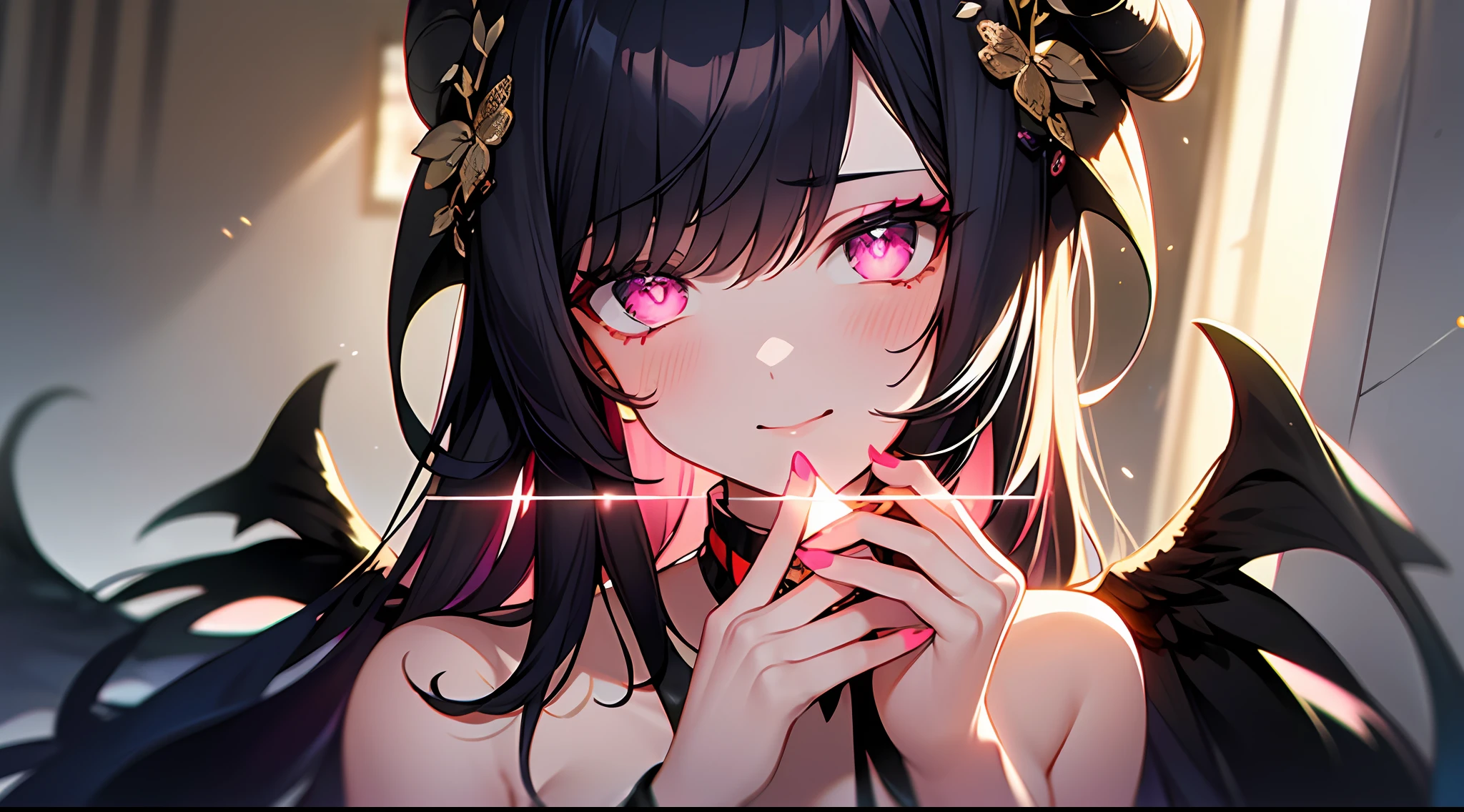 (tmasterpiece: 1.2), beste-Qualit, (illustartion: 1.2), (ultradetailed), eyes focus, (Masterfully crafted Glow, Pink glare lens), (Cinematic background), hyper-detailing, (delicate detailed), (intricate detials), In the air, Octane rendering, HDR, (hyper-detalied: 1.15), (soft light: 1.2), a 1girl, handsome girl, ultra detail eyes, Mature, fat, fat, Rainbow drops for drawing, Teardrop paint, The woman, Made of paint, entirely paint, Jumps, splatter, En plein air, (bioluminescent hair: 1.1), (gloweyes), ((makeup)),(Cinematic masterpiece), furious, powerfull, splashes of colour, absolutely eye-catching, (Cinematic headlight), Light, coming from above, Growing shadows, ((Caustic)), dinamic angle, beautifully detailed glow, Ambient shading, Ambient light, ray-traced reflections, (better lighting, extremely delicate and beautiful), ((cinematiclight)), (soft: 2), (Nephilim: 1.2), (Halo), horns demon, (1 angel wing), 1 Demon Wing, wings on the back, Half-demon, Demon ears, black wings, Raven Wings, (Falling crow feathers), black hair, gray eyes, (red glowing hair), (Radiant aura), (Glass Heart)