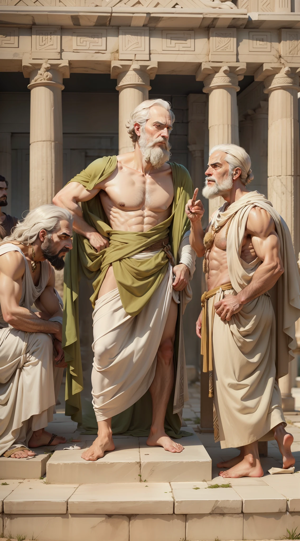 male philosophers, Com roupas, resembling Socrates, debating subject in ancient Greece, 4k, realista