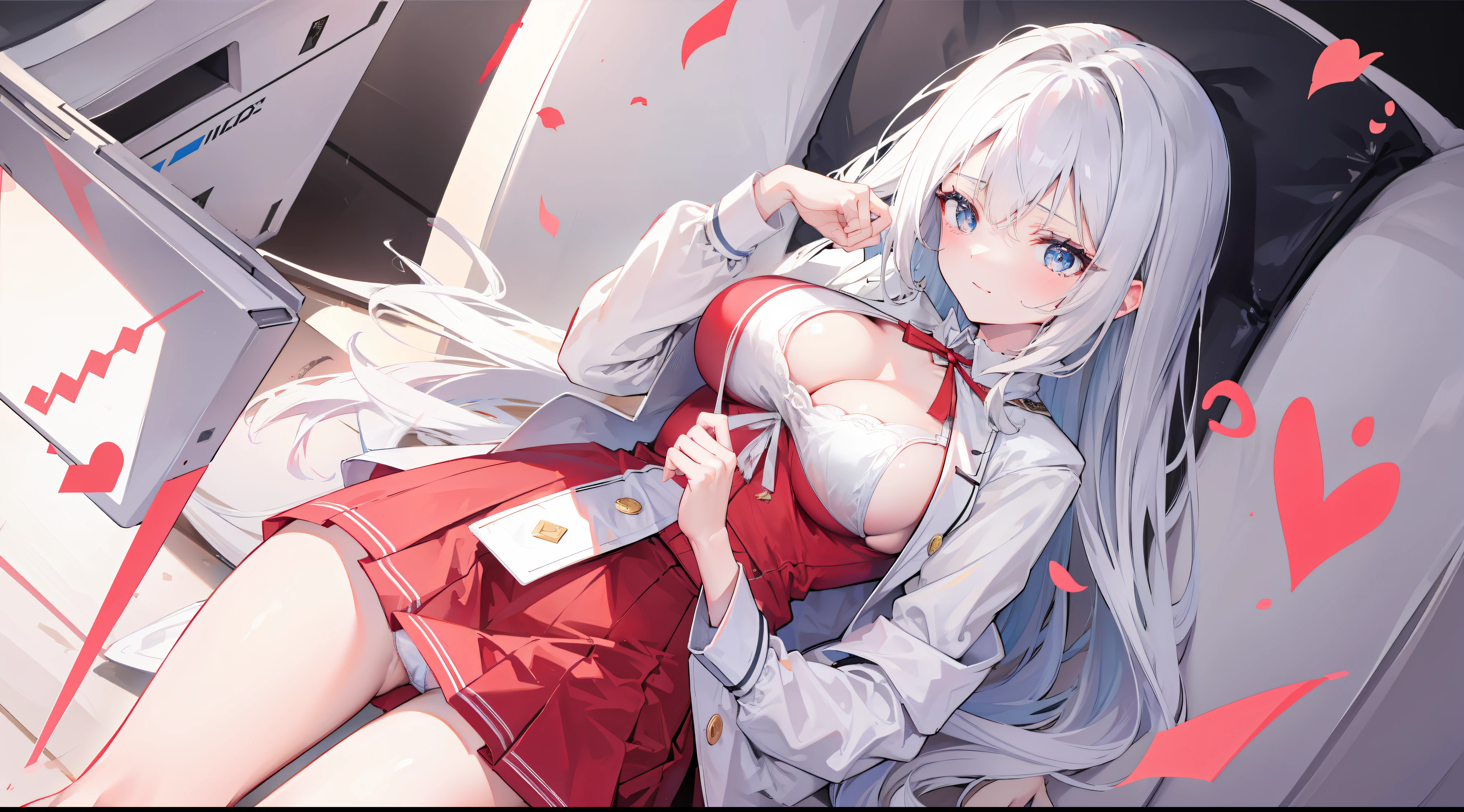 Kizi,High-end skirt,huge tit,The chest is huge,Open your chest,Wear a leak,cleavage,and wear no underwear,Protrusion on the chest,lifting up skirt,Excited face,Be red in the face,Can't help but laugh,drools,sharp looking eyes,beautidful eyes,full bodyesbian,White skin of the,cute panties,Public places,Tense face,Open your legs