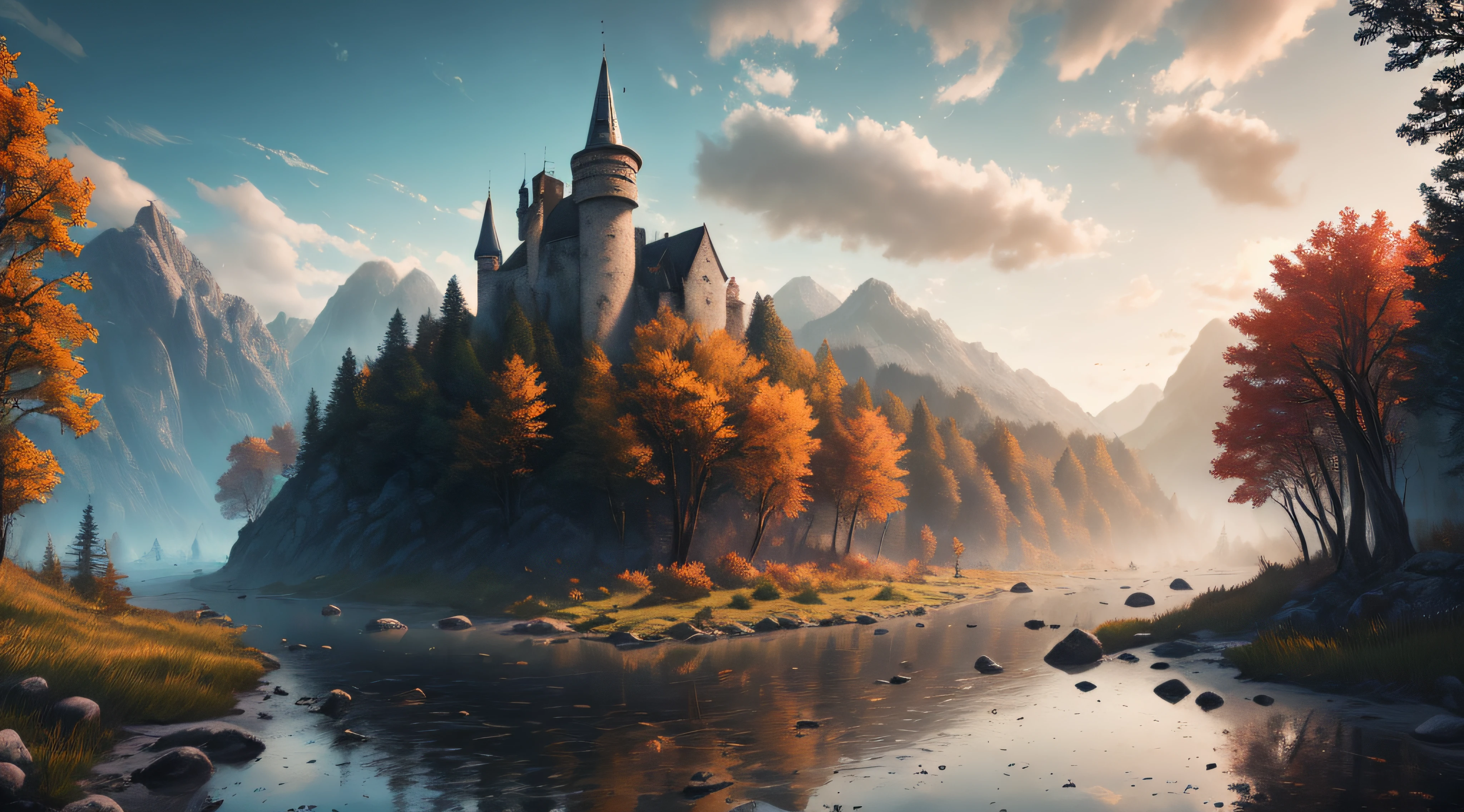 magic landscape,elden ring, dark arts, the witcher,realistic photo,breath taking, sharp lense, professional photographie, 70mm lense, detail love, good quality, unreal engine 5, wallpaper, colerful, highly detailed, 8k, soft light, photo realistic